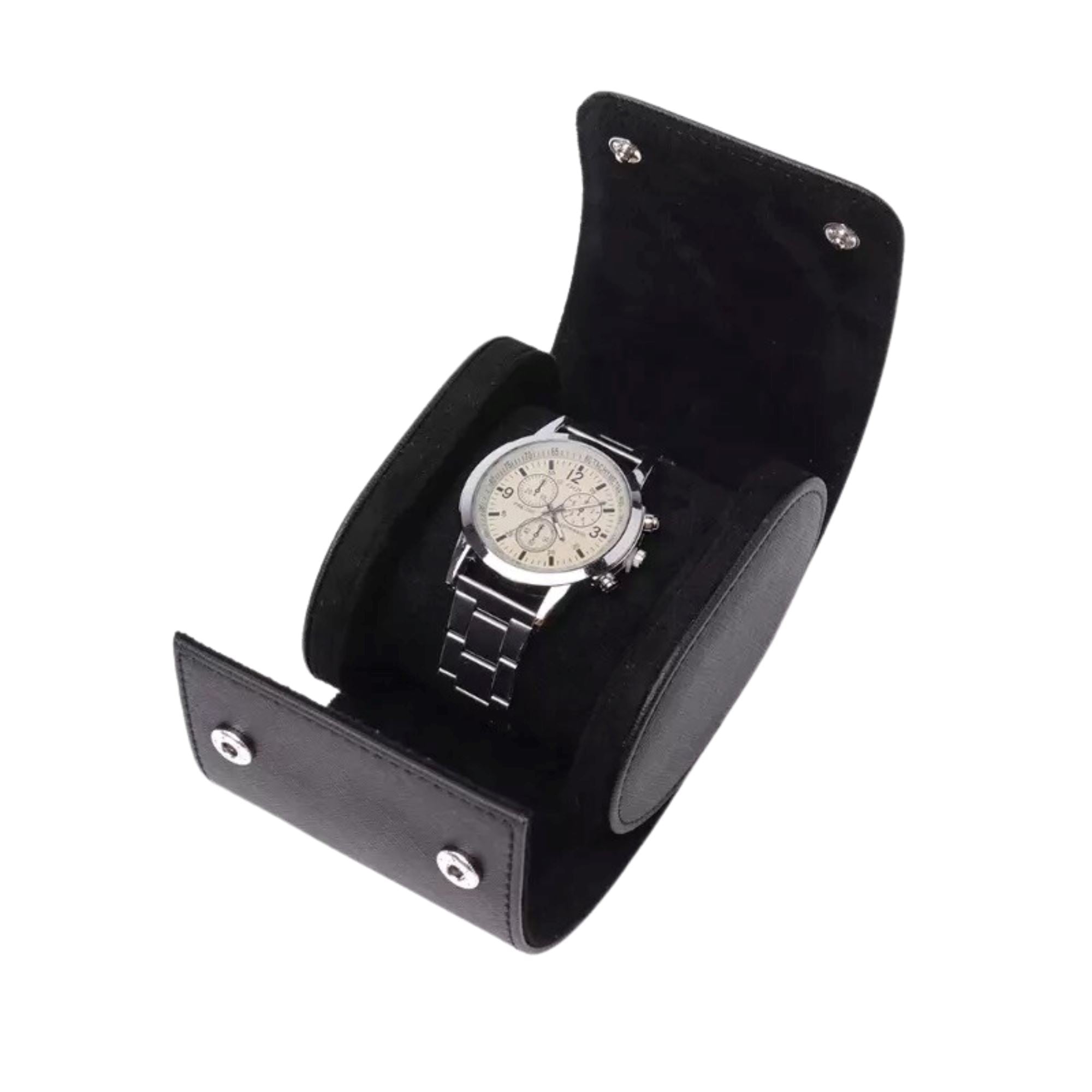 Watch Roll Case for 1 in Black Vegan Leather Watch Boxes Clinks 