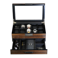 10 Slots Ebony Wooden Watch Box with Drawer Watch Boxes Clinks