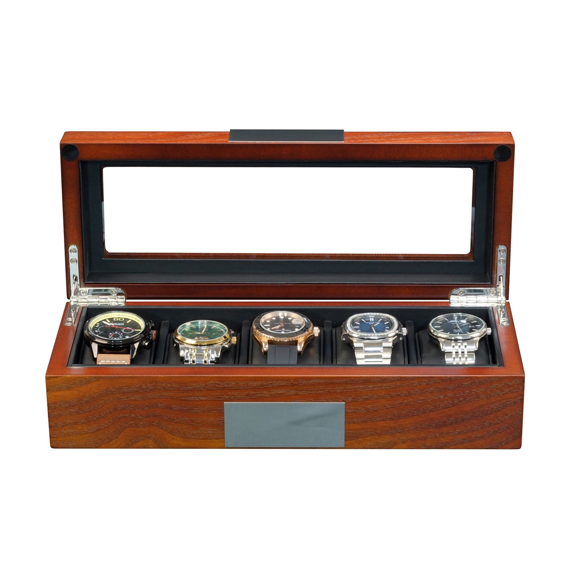 5 Slots Mahogany Wooden Watch Box Watch Boxes Clinks 