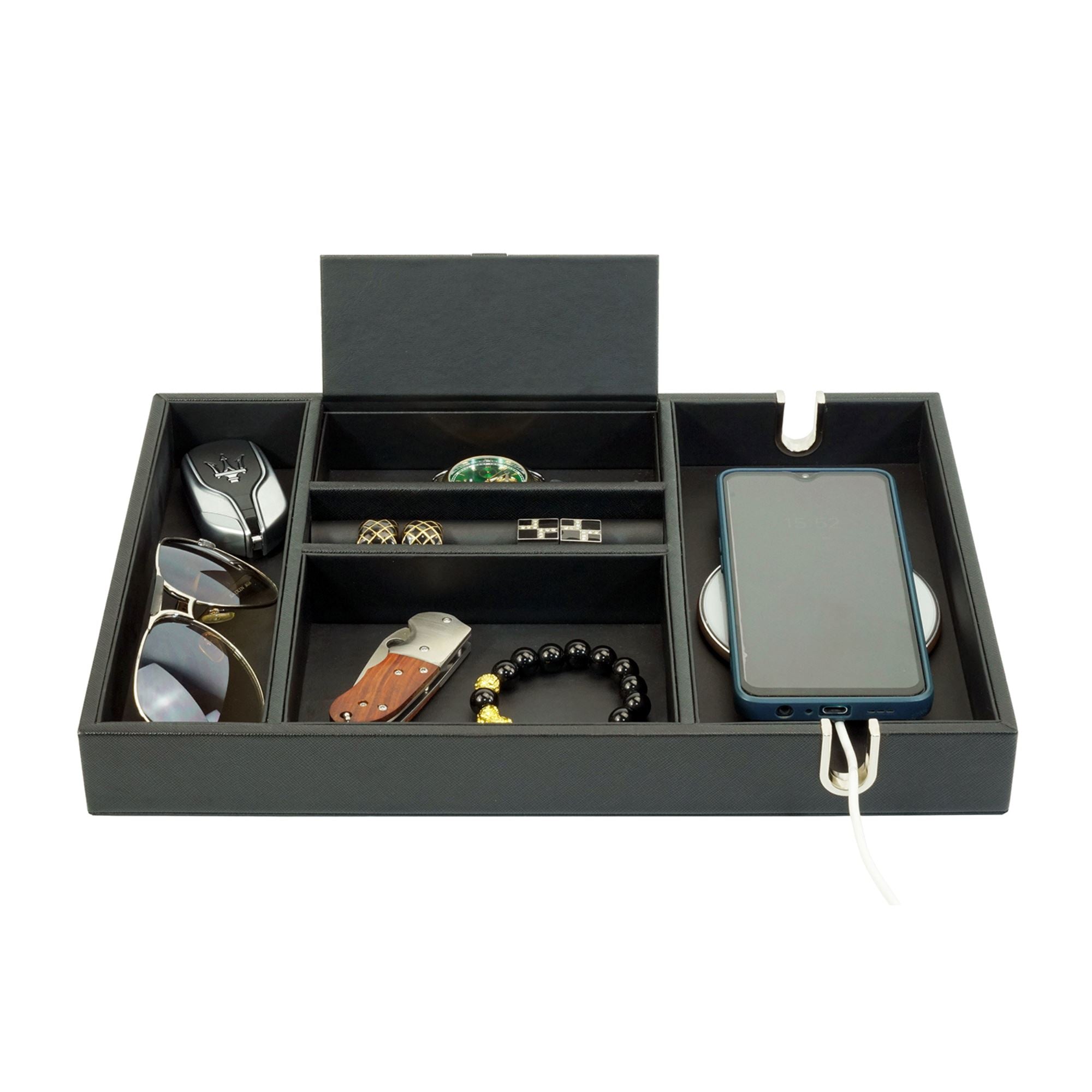Black Vegan Leather Valet Tray Watch Boxes Clinks Australia 