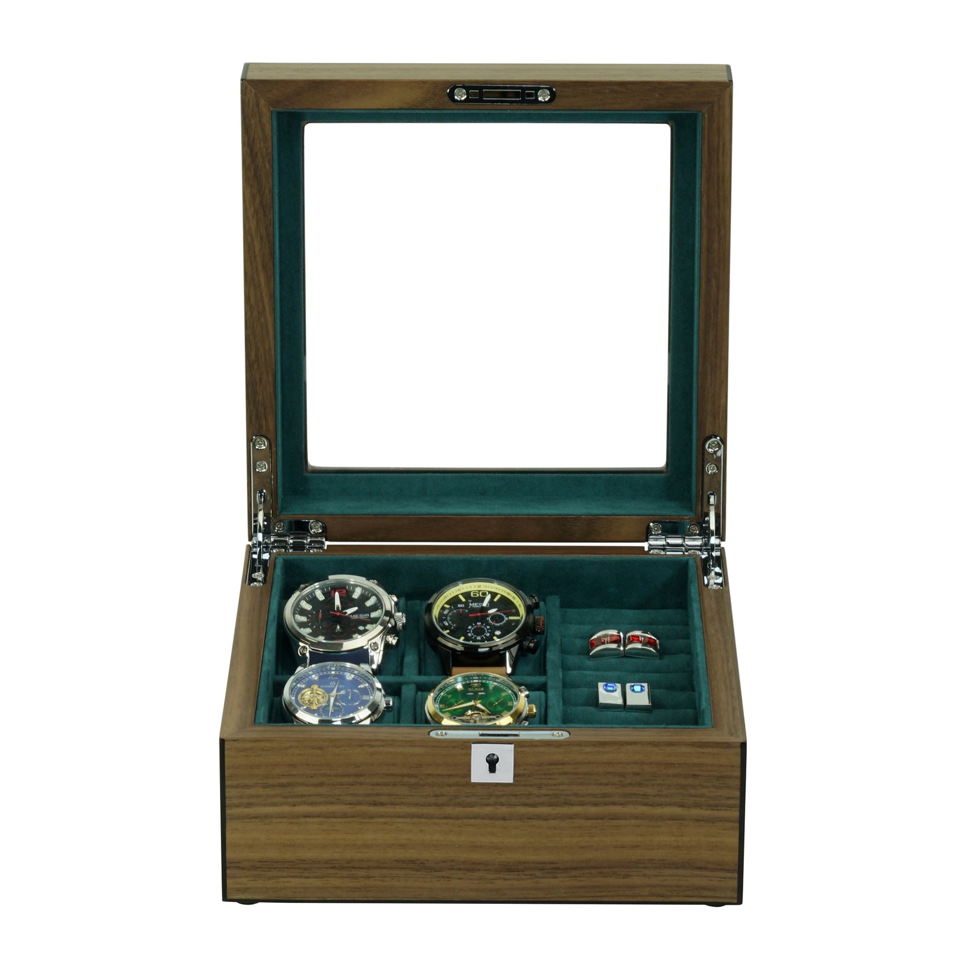 4 Slots Walnut Wooden Watch Box with Cufflinks Storage Watch Boxes Clinks Australia 