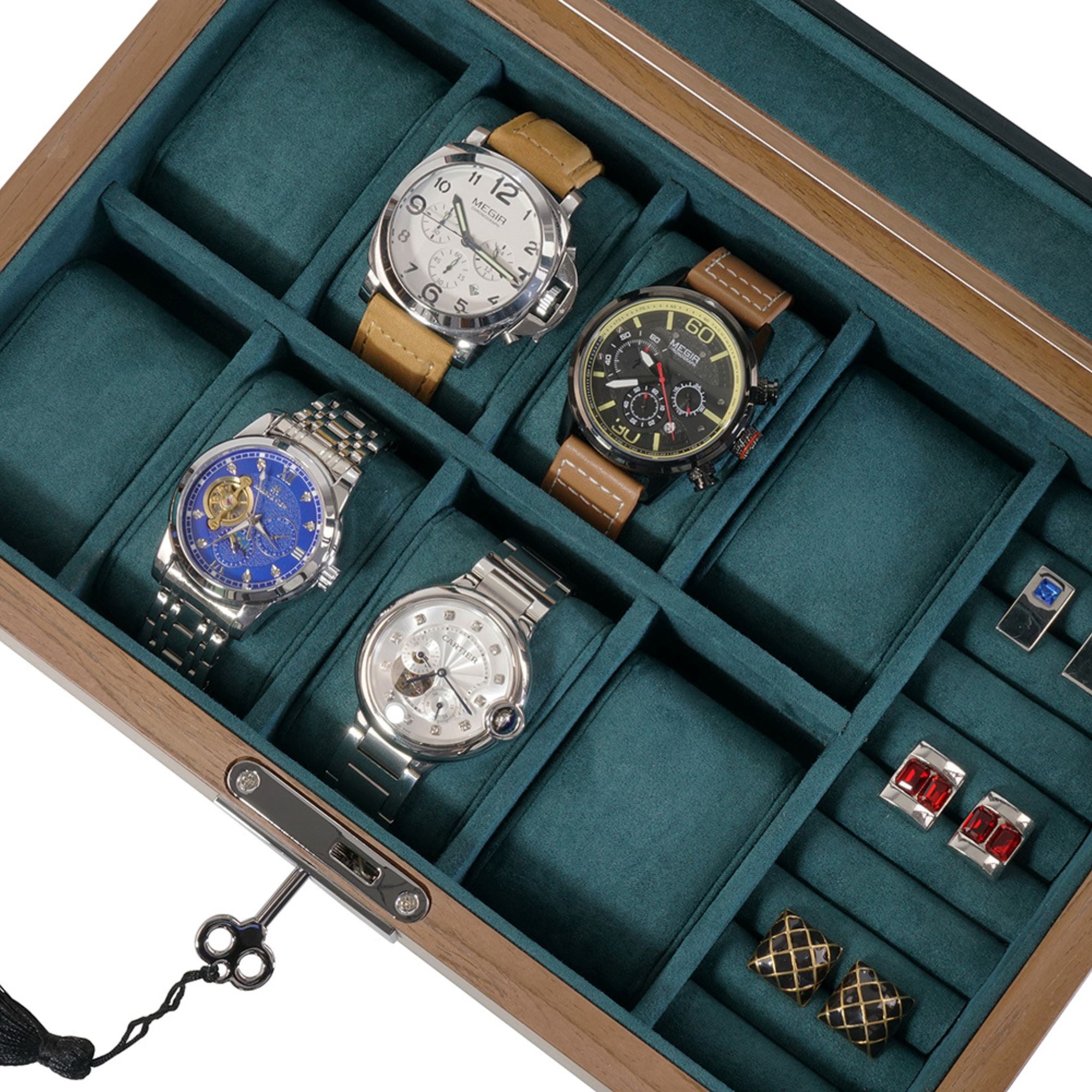 8 Slots Walnut Wooden Watch Box with Cufflinks Storage Watch Boxes Clinks Australia 