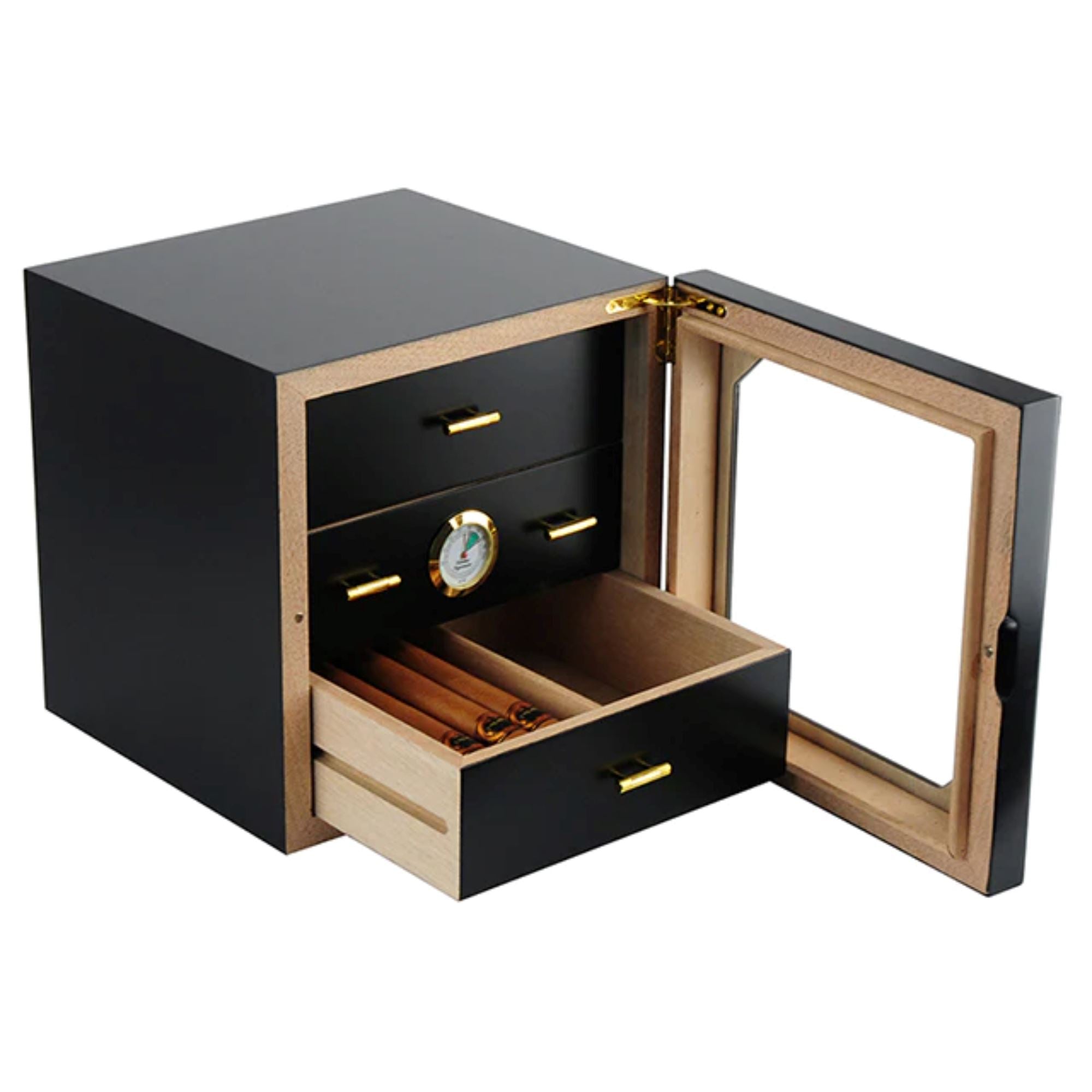 50-100 CT Black Cigar Humidor Wooden Cabinet for Cigars Cigar Boxes Clinks 