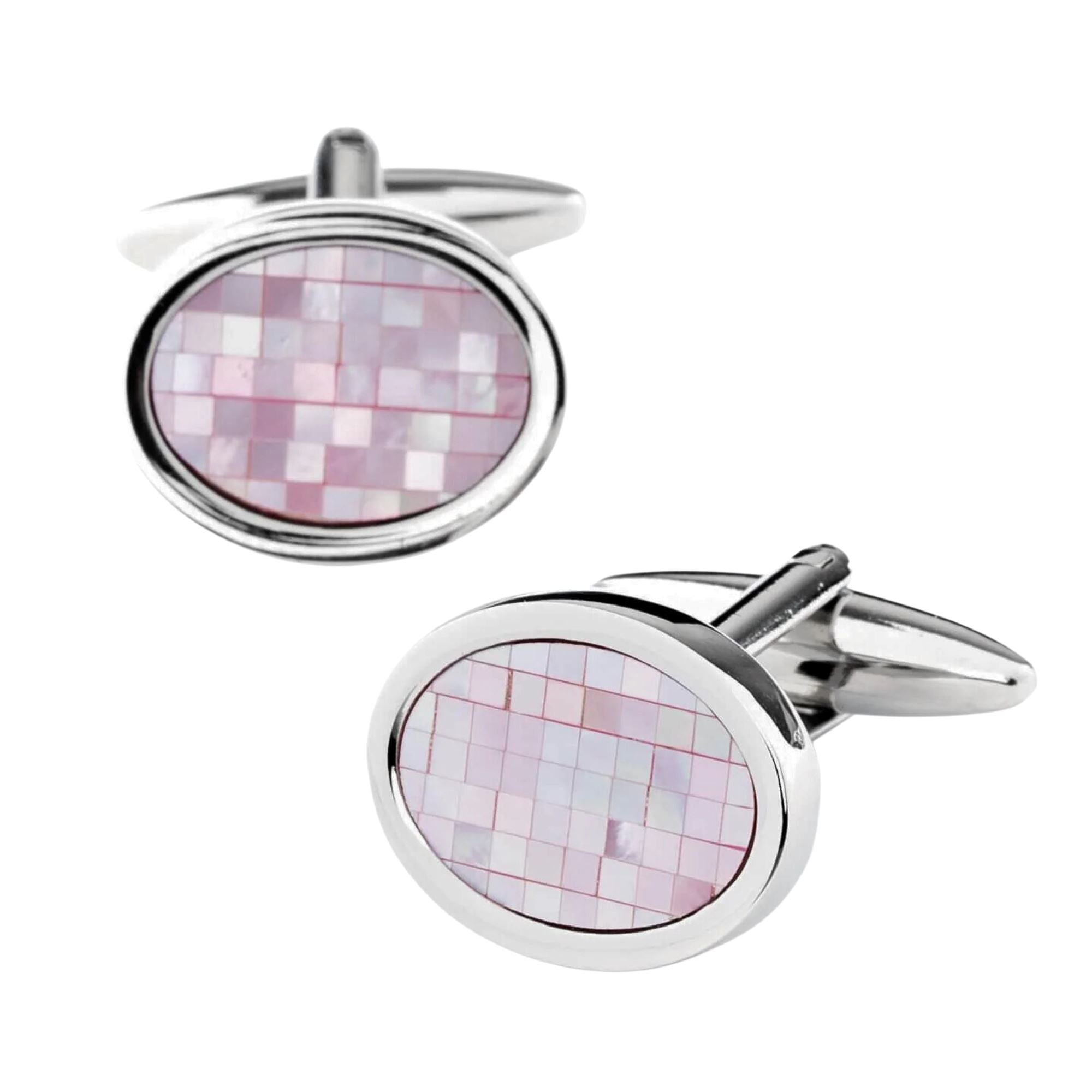 Pink Mother of Pearl Mosaic Oval Cufflinks Classic & Modern Cufflinks Clinks Australia 
