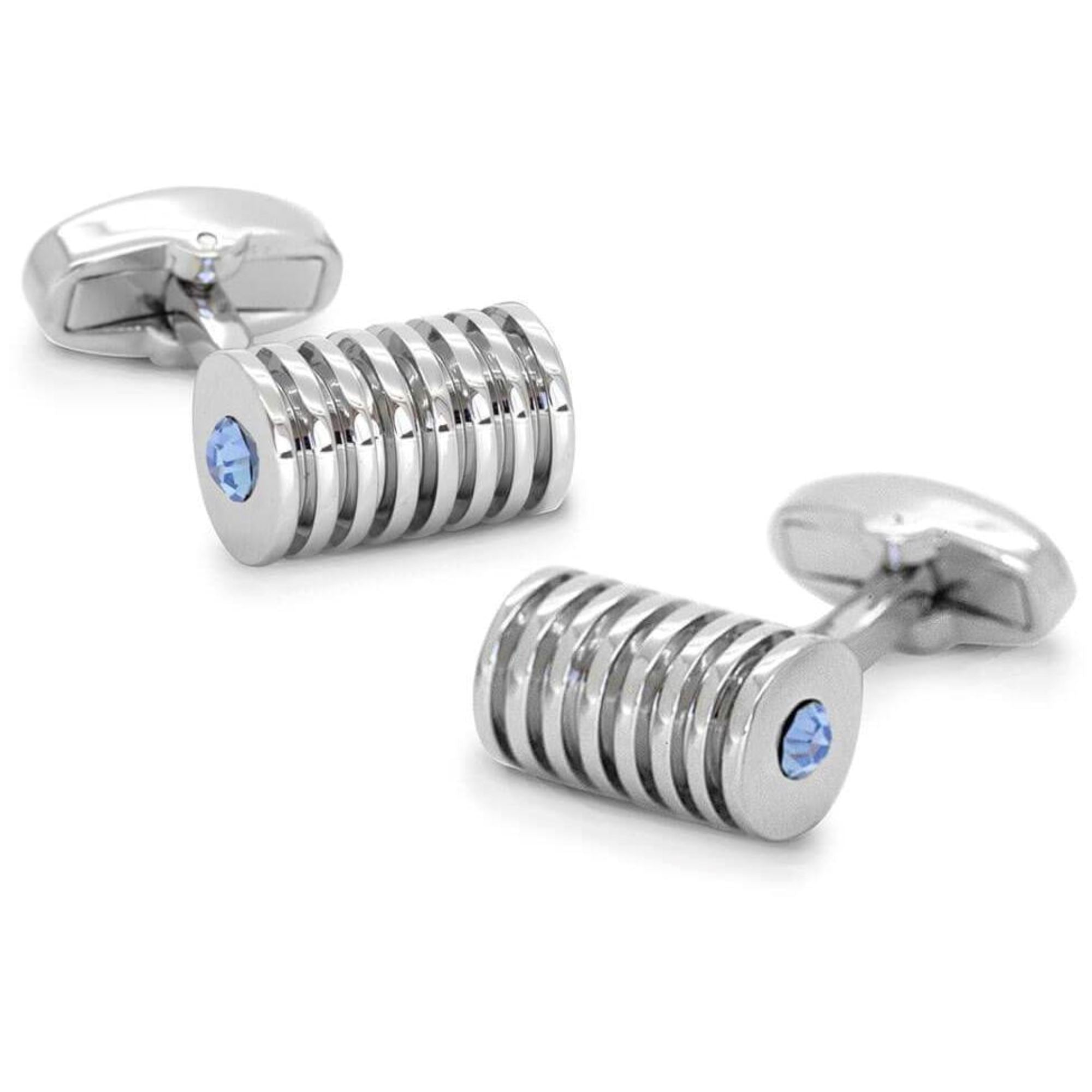 Light Blue Crystal Barrel Silver Cufflinks Classic & Modern Cufflinks Clinks Australia 