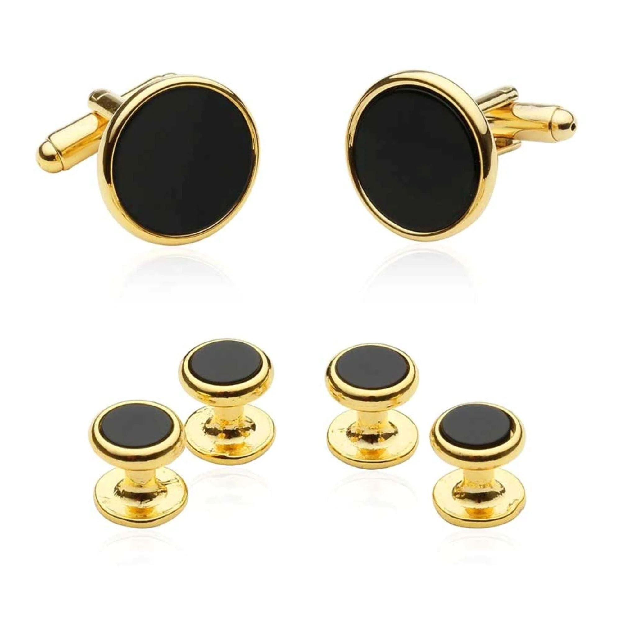 Gold Round Onyx Cufflinks and Stud Set Stud Sets Clinks Australia 