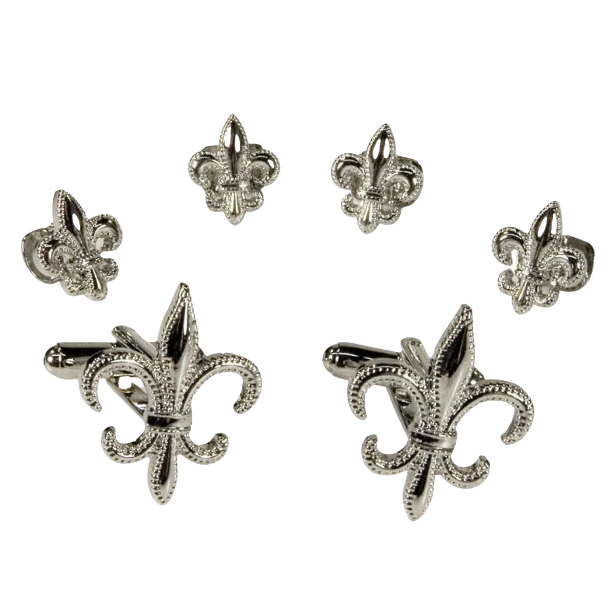 Fleur de Lis Silver Cufflinks and Stud Set Stud Sets Cristoforo Cardi 