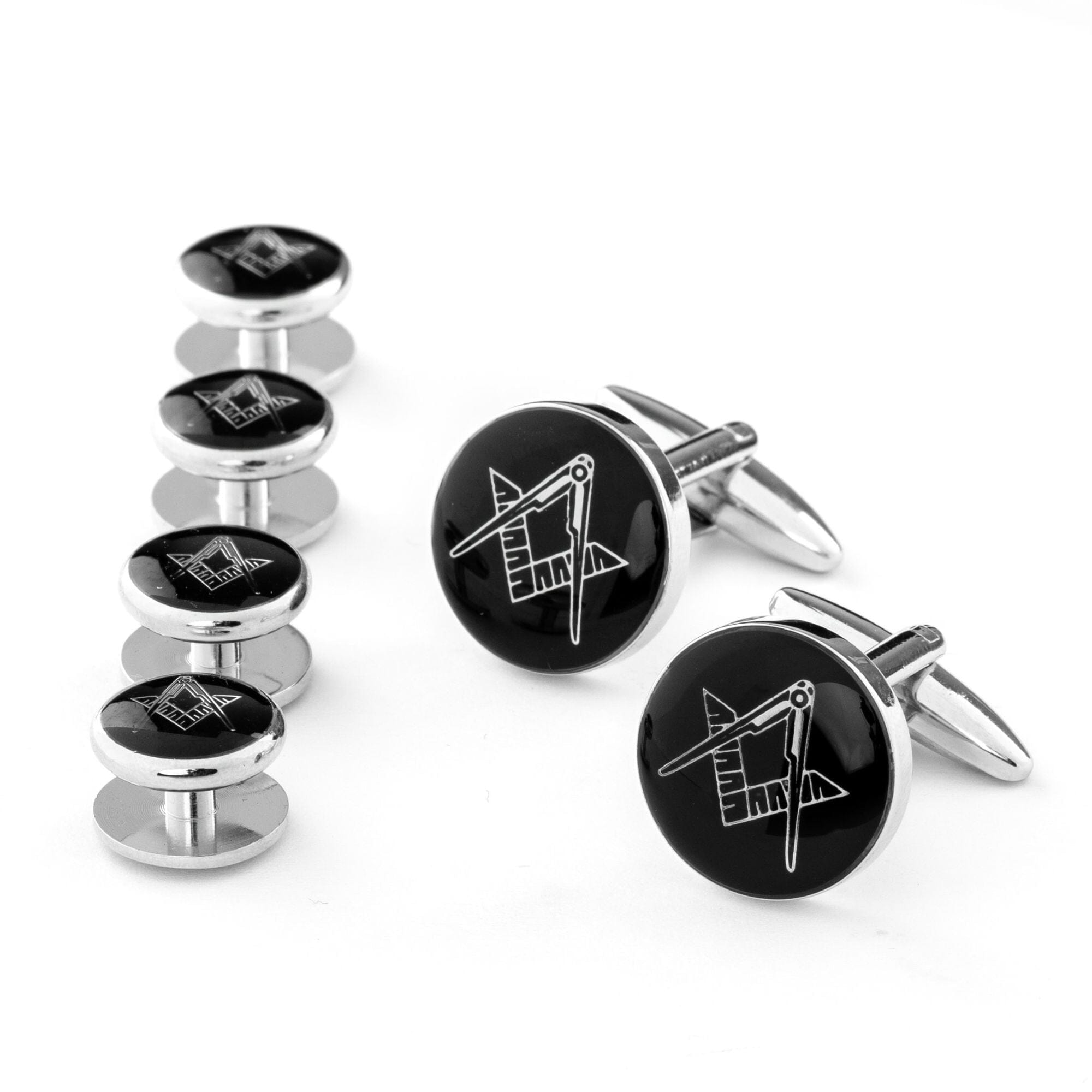 Freemason Masonic Logo Round Silver Cufflinks and Studs Set Stud Sets Clinks Australia Default 