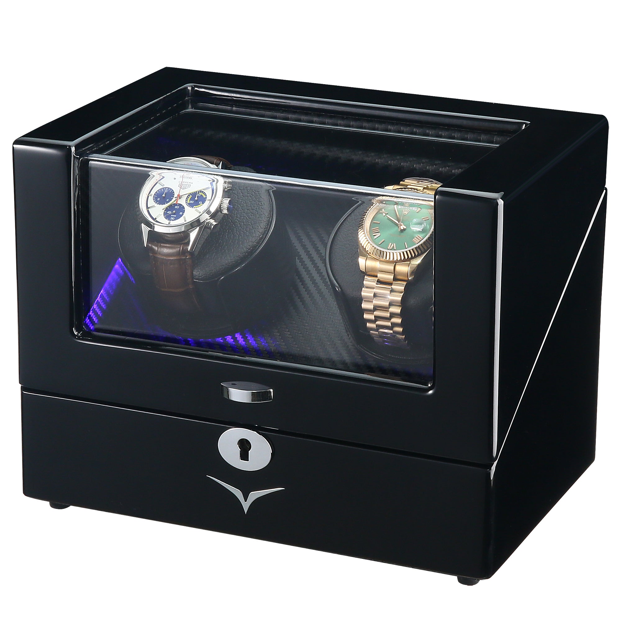 Waratah Black Carbon Fibre Watch Winder Box for 2 Watches