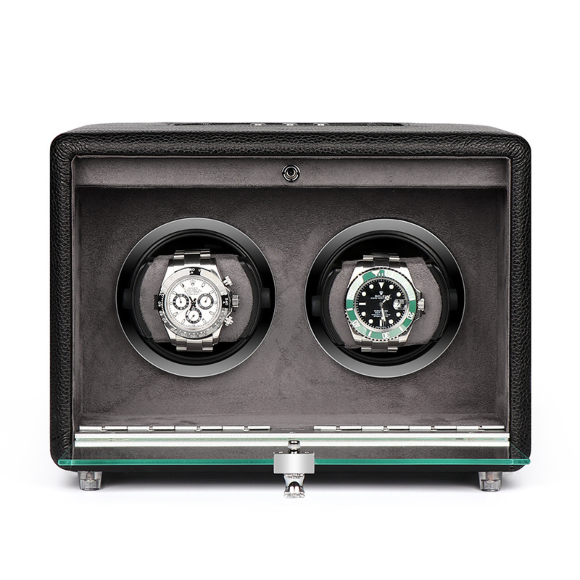 Evandale Watch Winder for 2 Watches in Black Leather