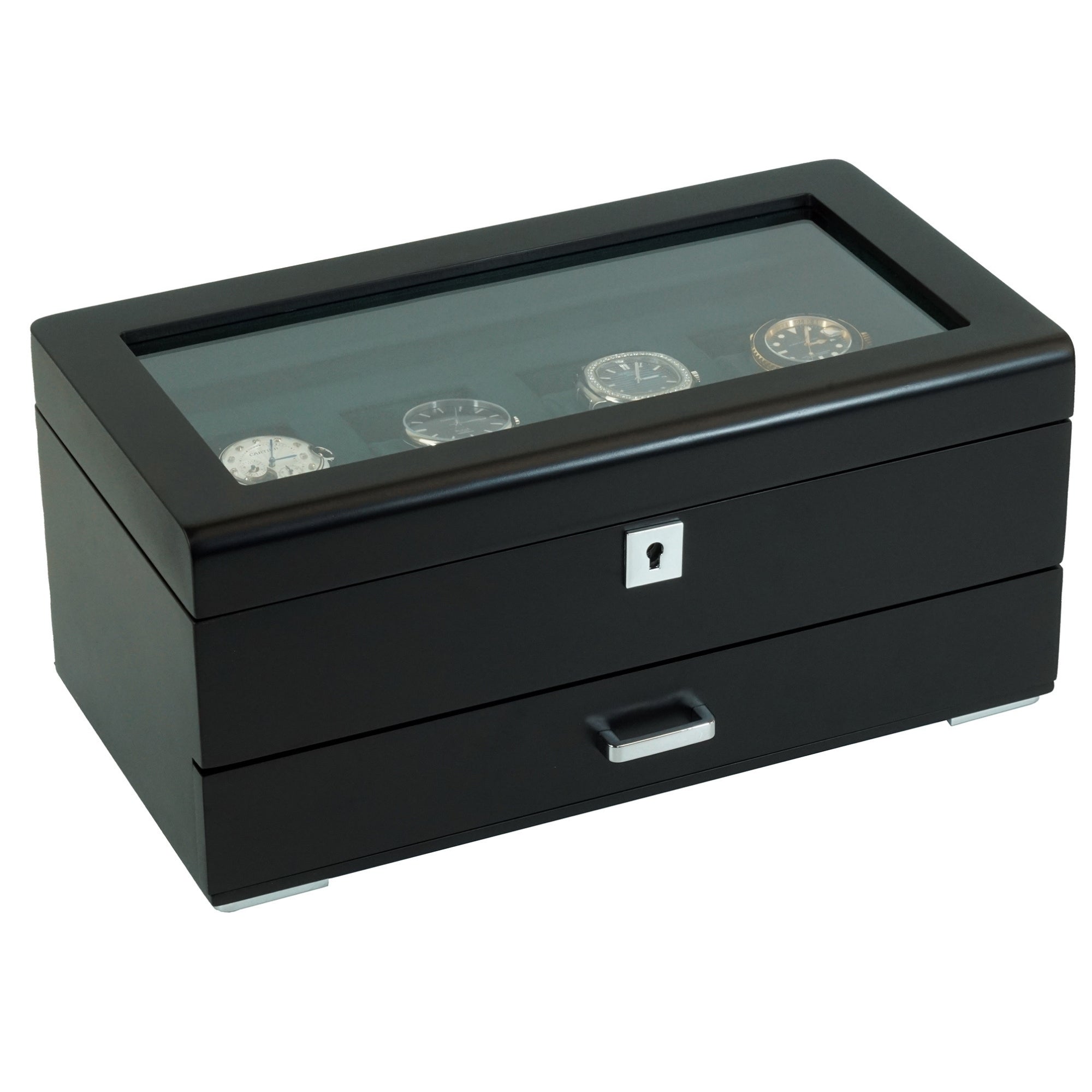 Seconds - 4 Slots Wooden Watch Box with Green Interior and Drawer