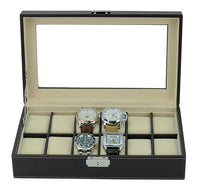 Dark Brown Leather Watch Box for 12 Watches Watch Boxes Clinks