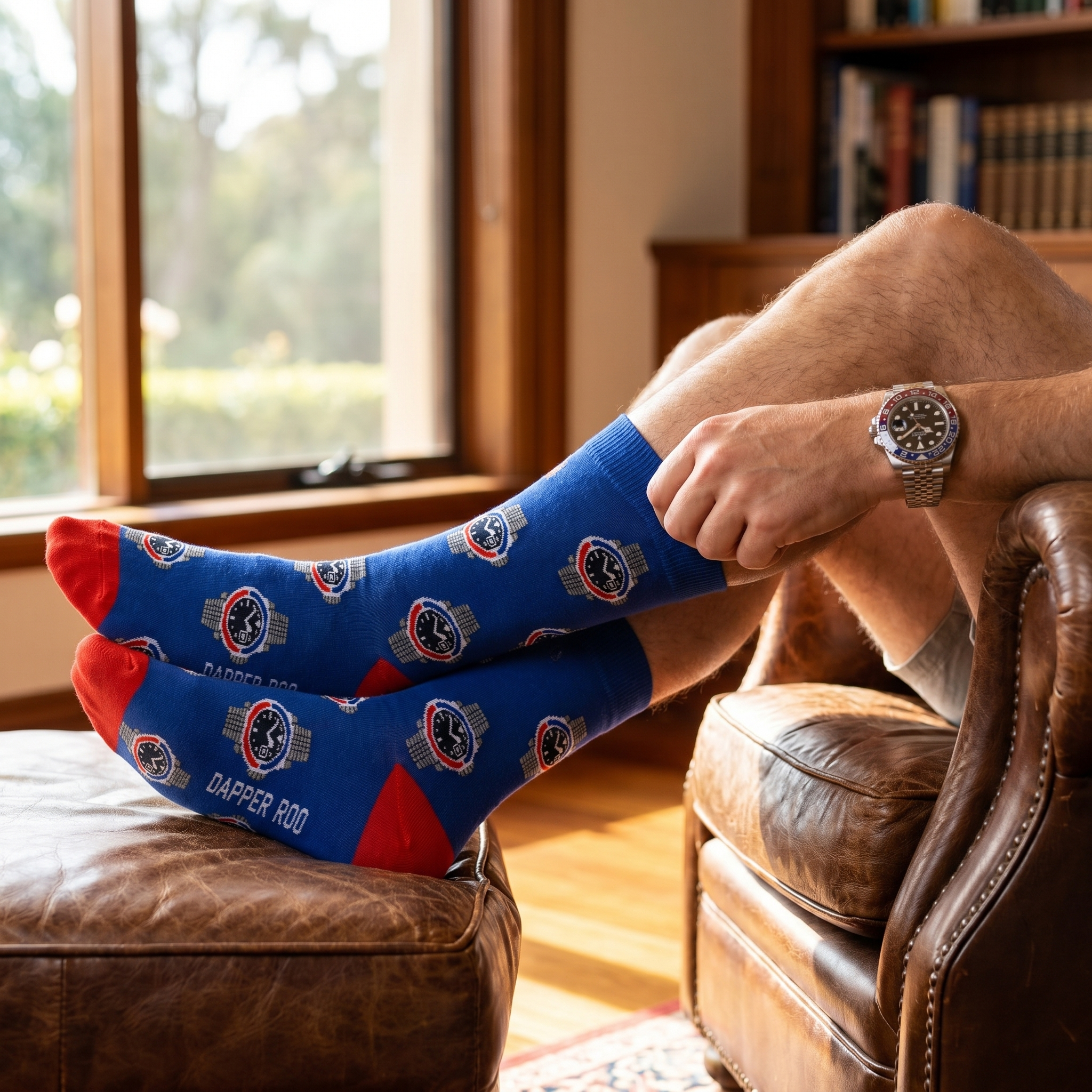 GMT Red and Blue Watch Socks by Dapper Roo lifestyle image