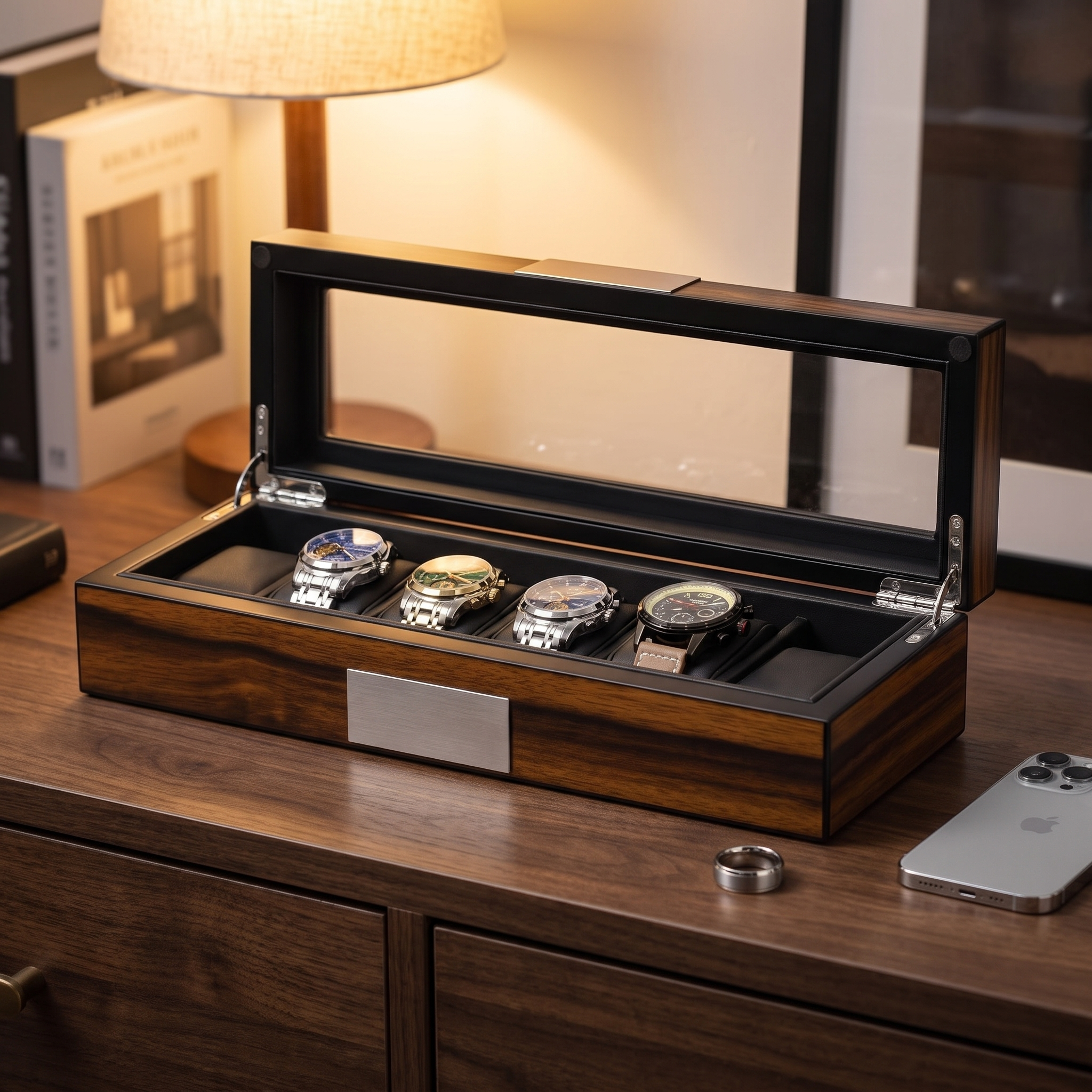 6 Slots Watch Box in Wooden Ebony — lifestyle shot