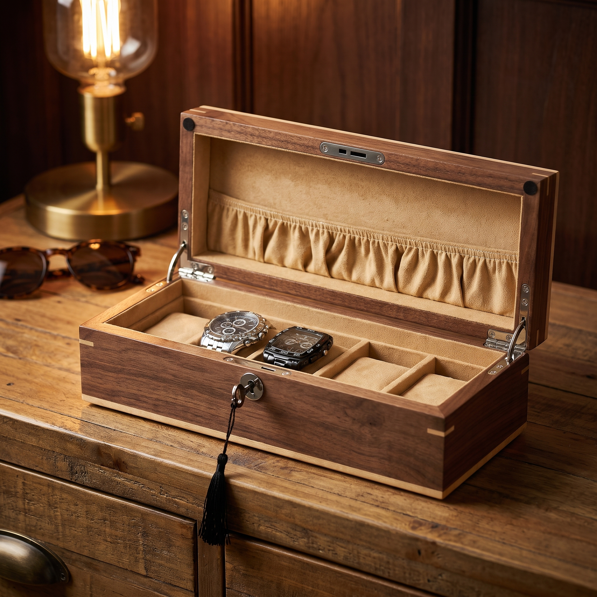 Walnut Wooden Watch Box for 5 Watches — lifestyle shot