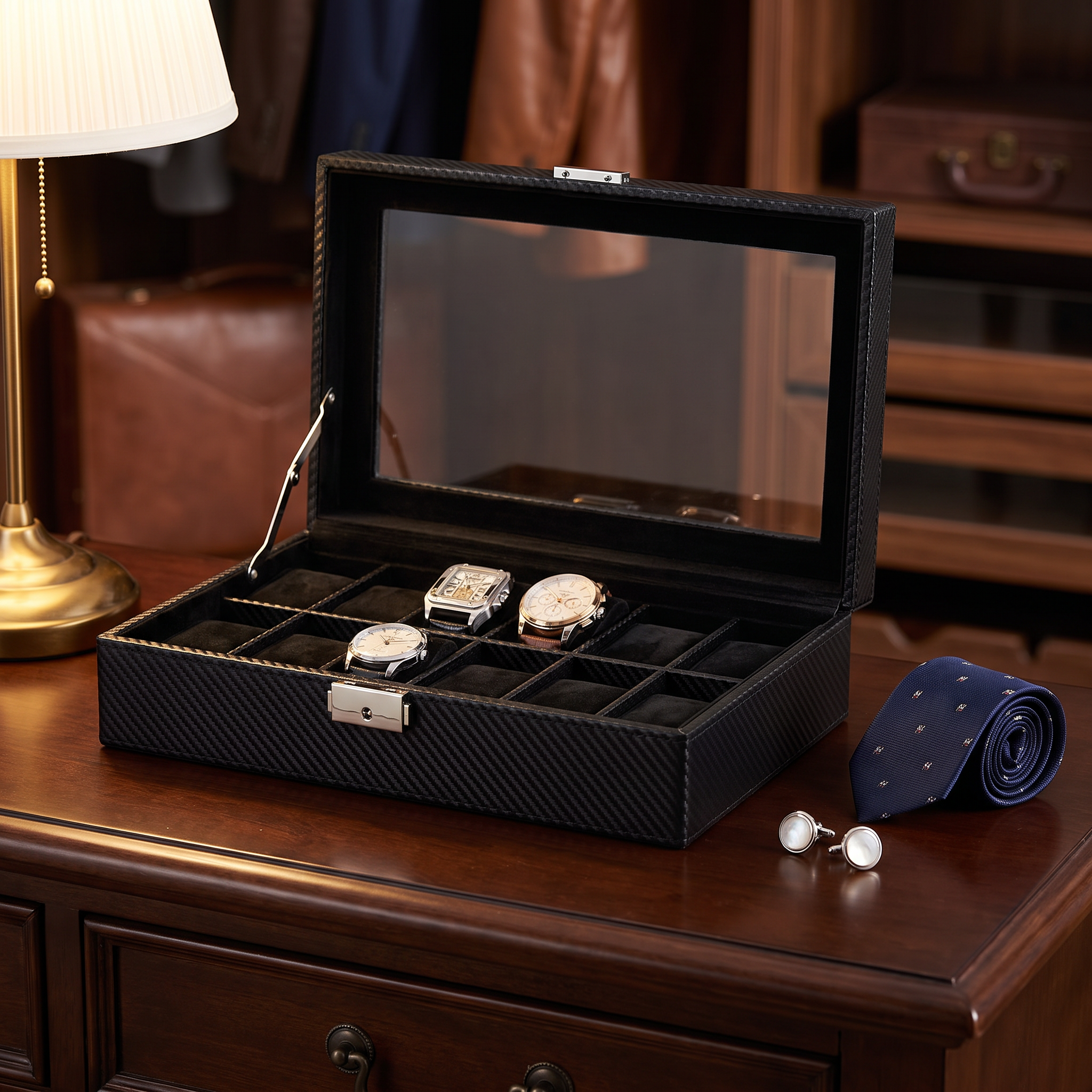 Leather Watch Box for 12 watches storage — lifestyle shot