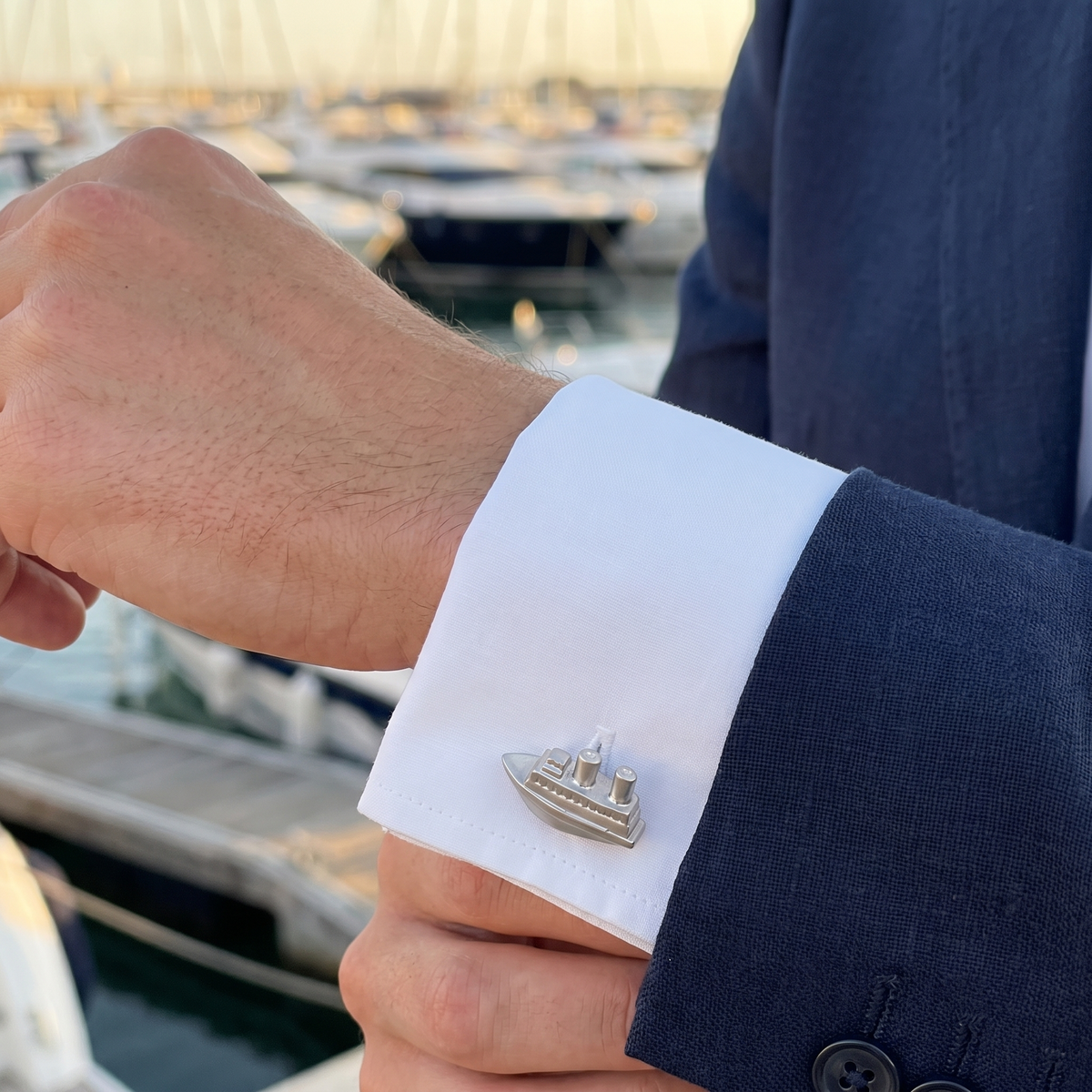 Cruise Liner Cufflinks — lifestyle shot