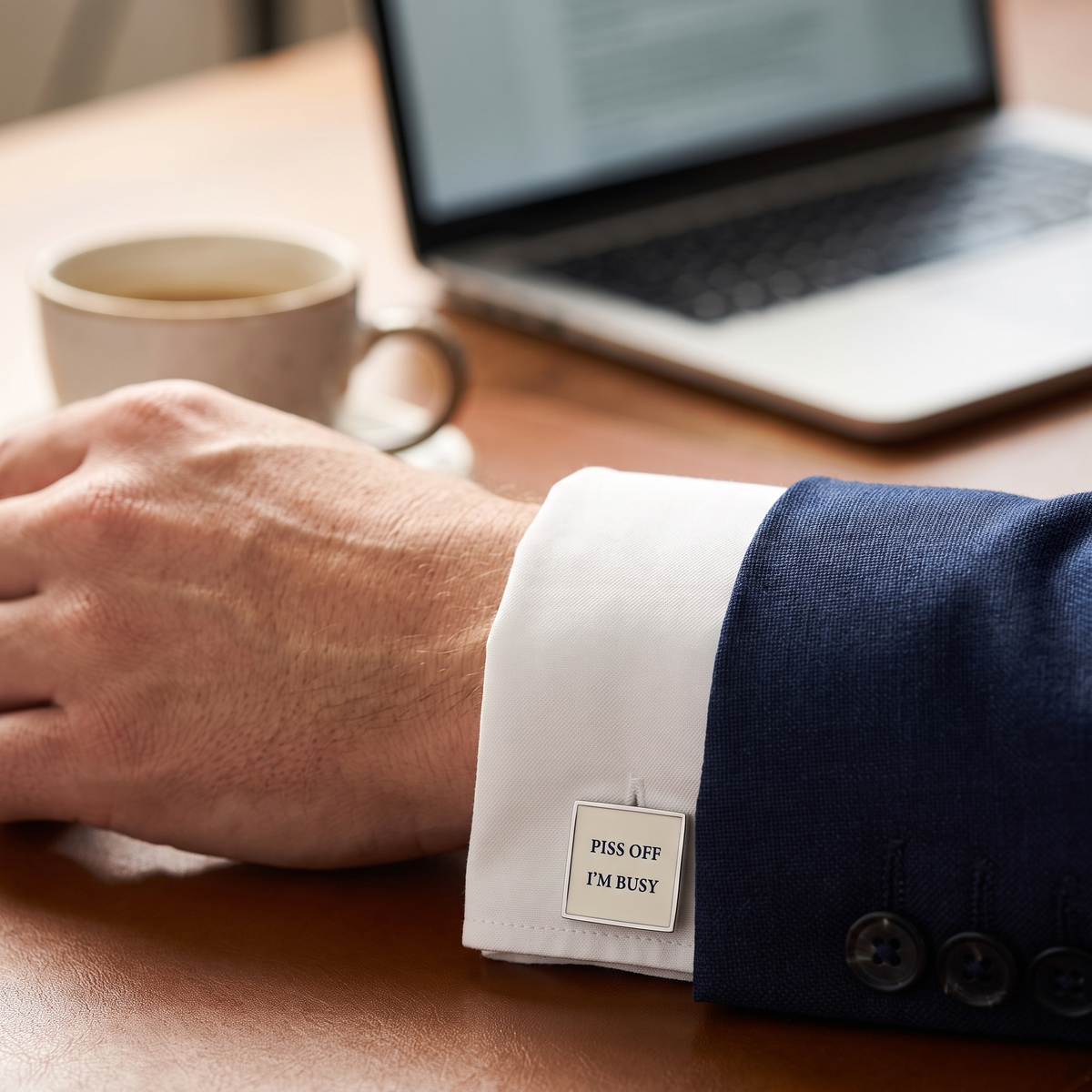 Talk to the Hand Cufflinks — lifestyle shot