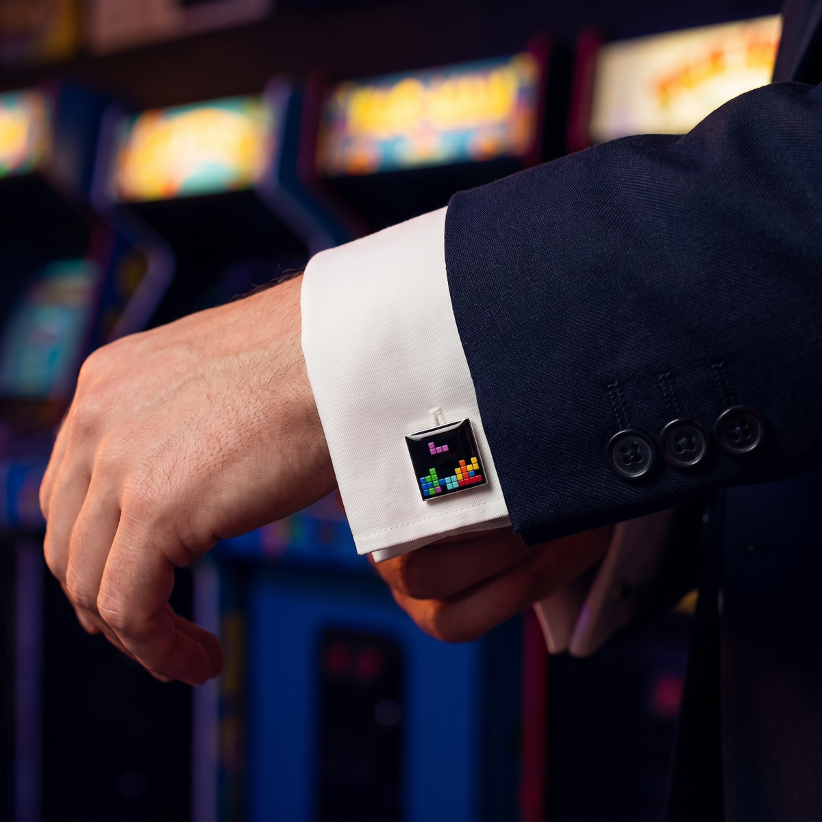Tetris Cufflinks — lifestyle shot