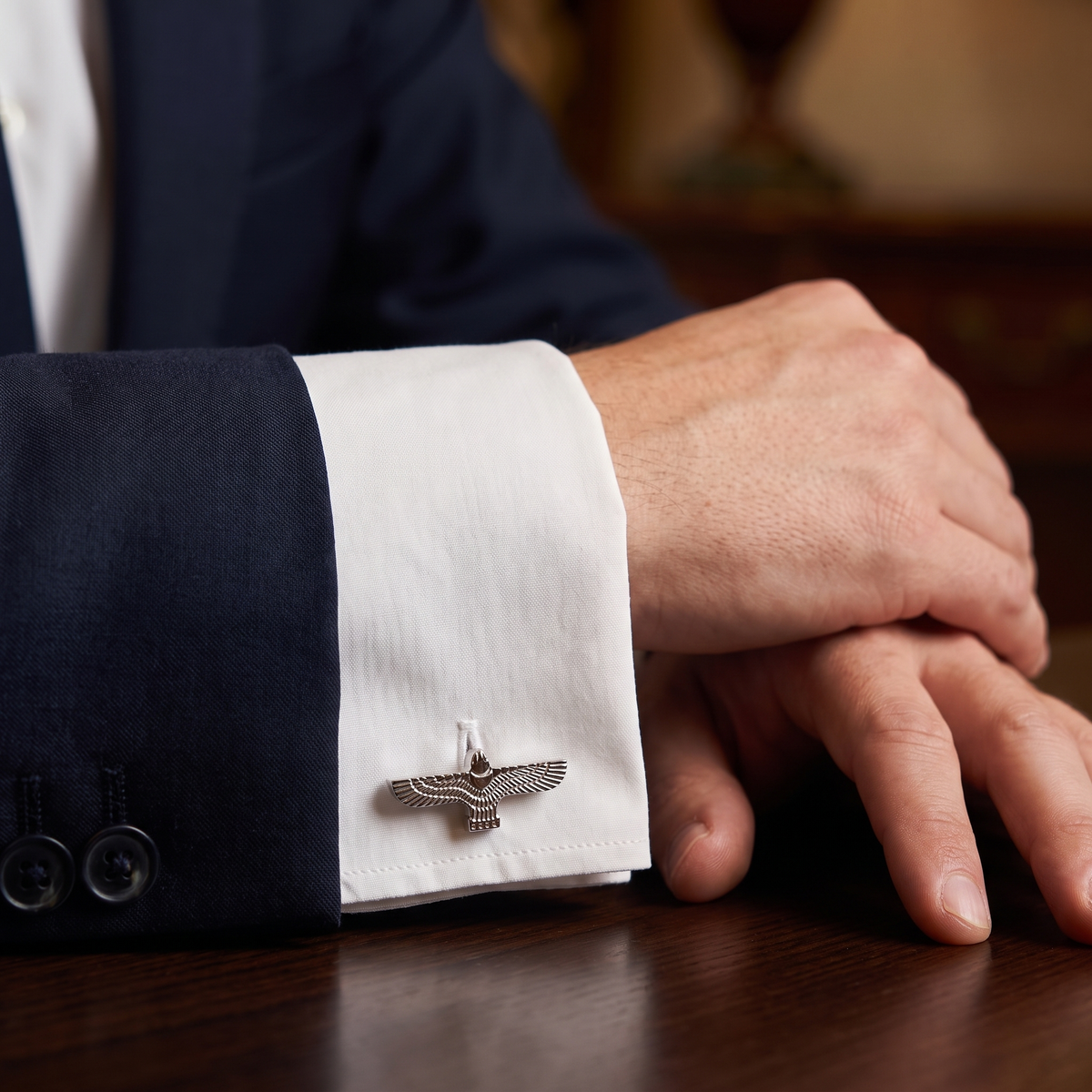 Totem Pole Bird Cufflinks — lifestyle shot