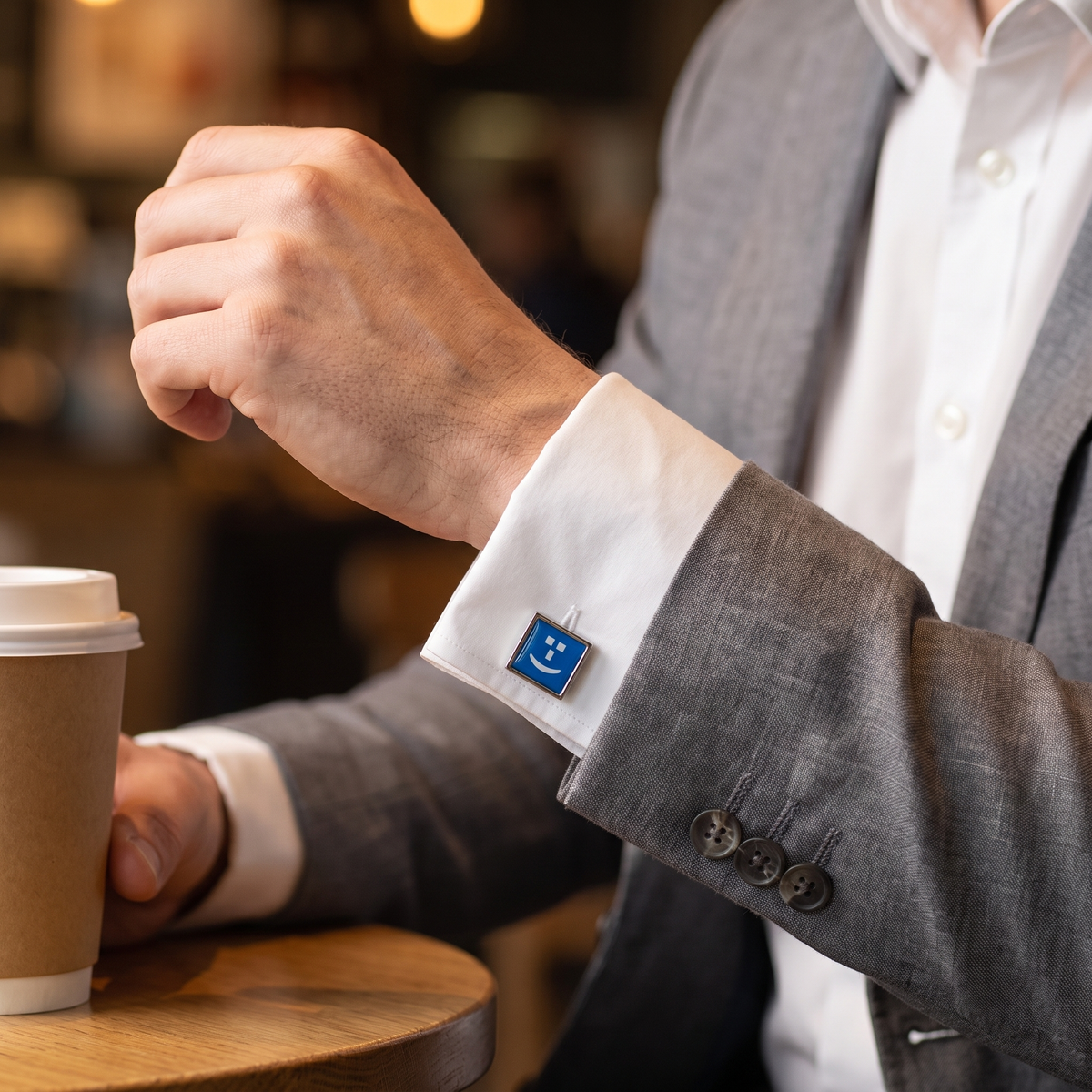 Text Speak Cufflinks: Smiley — lifestyle shot