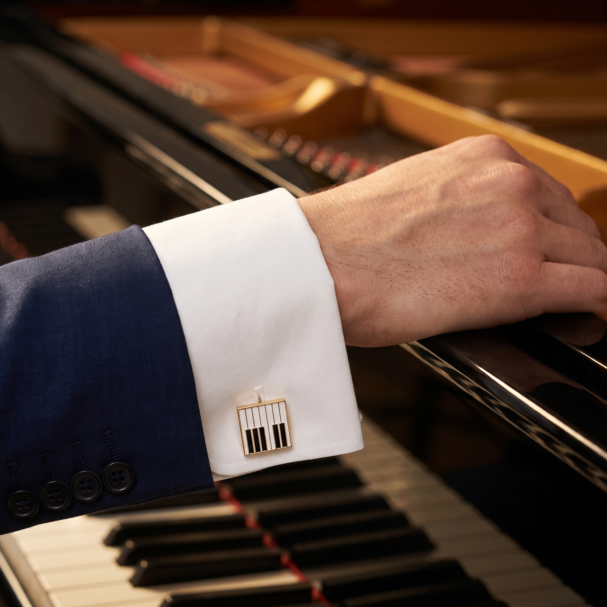 Gold Piano Key Cufflinks — lifestyle shot
