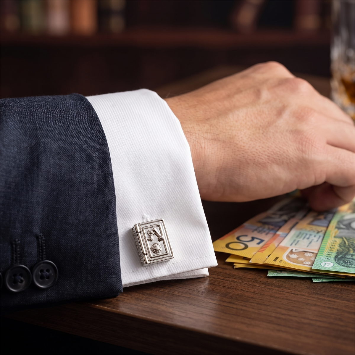 Money Vault Bank Safe Cufflinks — lifestyle shot