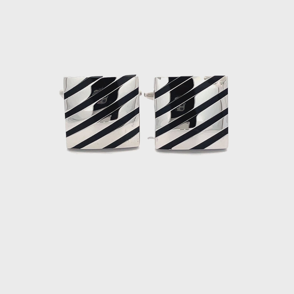 Black Diagonal Stripes on silver Cufflinks