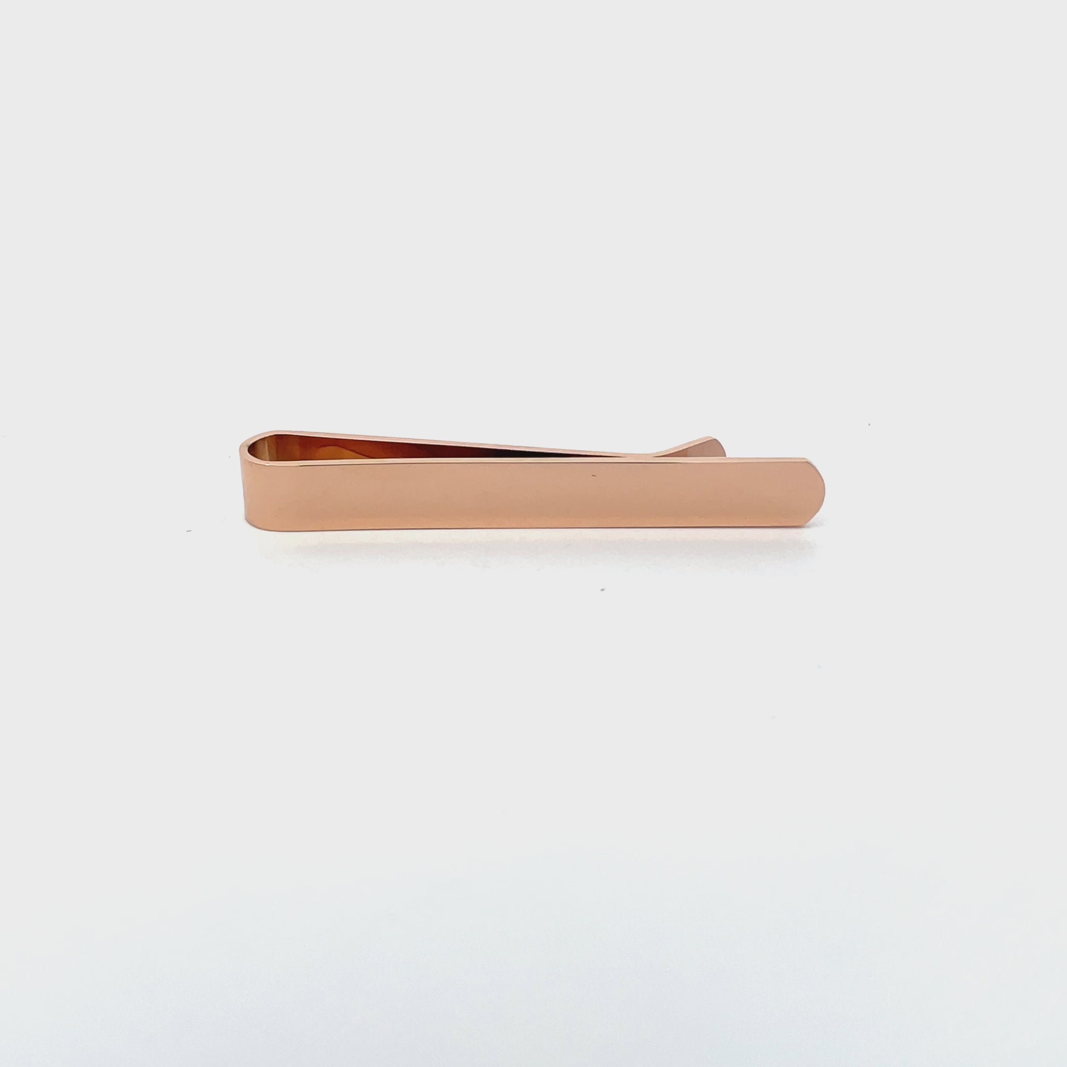 Engravable Shiny Rose Gold Tie Bar with curved end 50mm