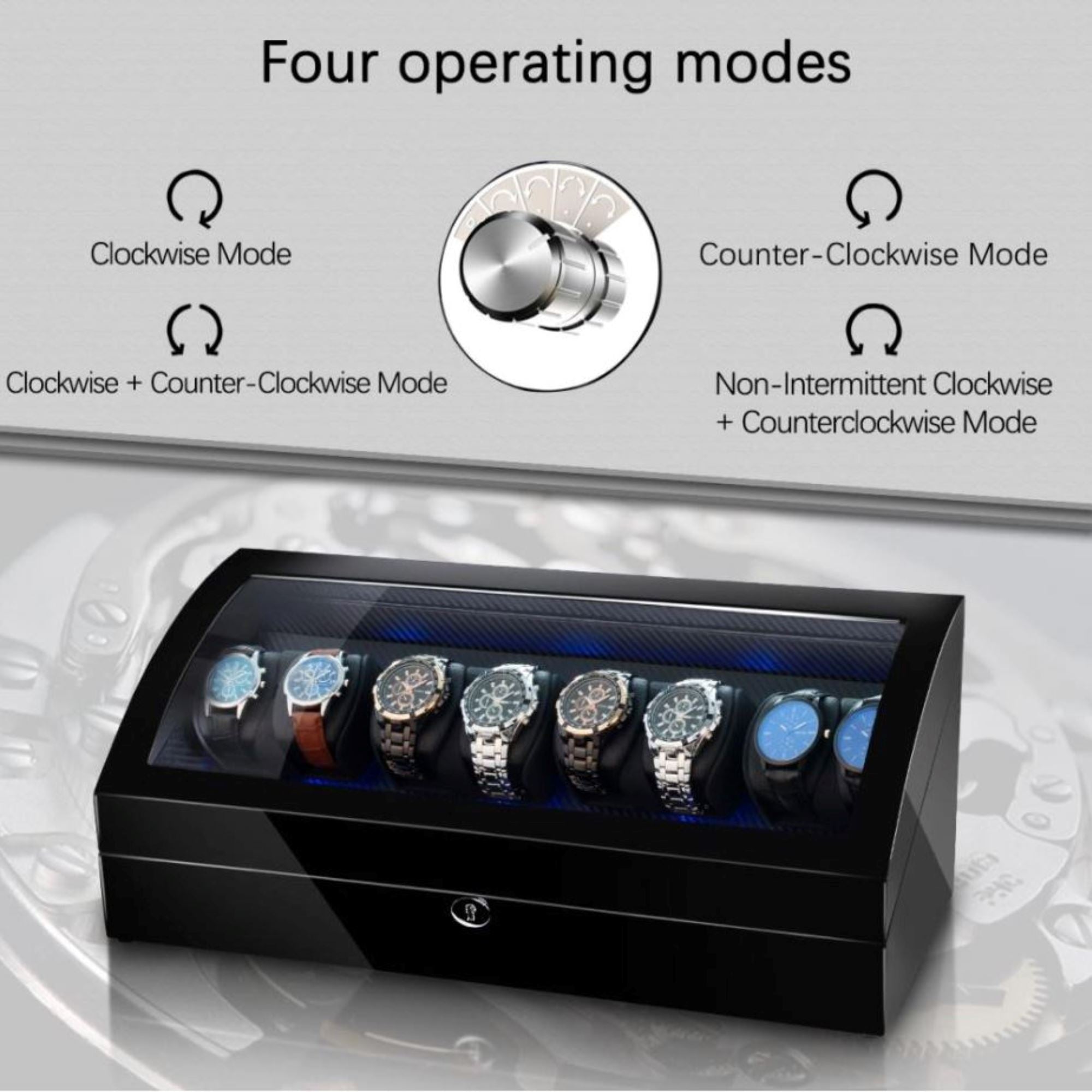Seconds - Avoca Watch Winder Box for 8 + 8 Watches in Black (b) Seconds Clinks 