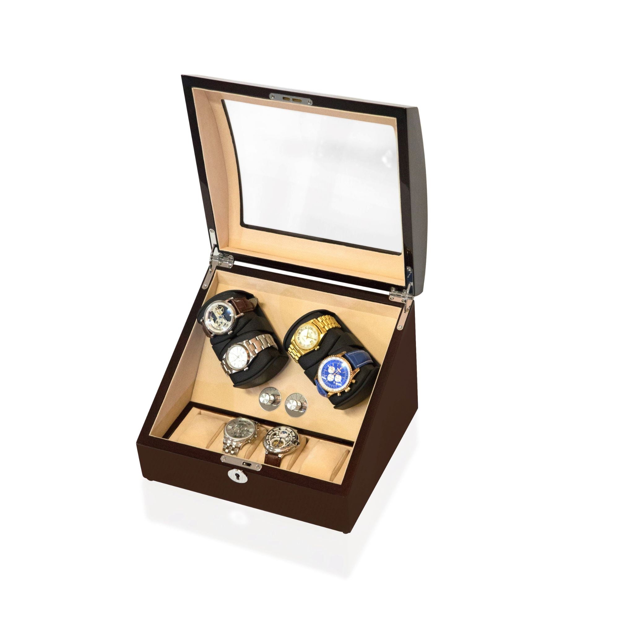 Seconds - Avoca Watch Winder Box 4 + 4 Watches in Mahogany (b) Seconds Clinks 