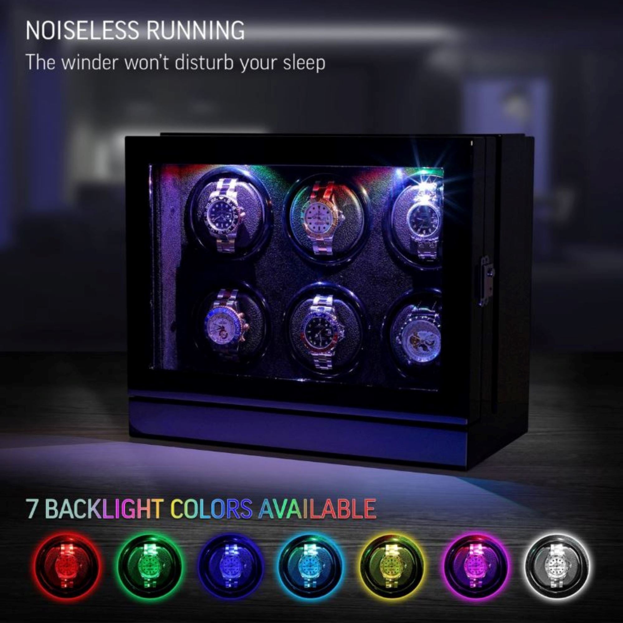 Seconds - Sydney Watch Winder Box for 6 Watches in Black (a) Seconds Clinks 