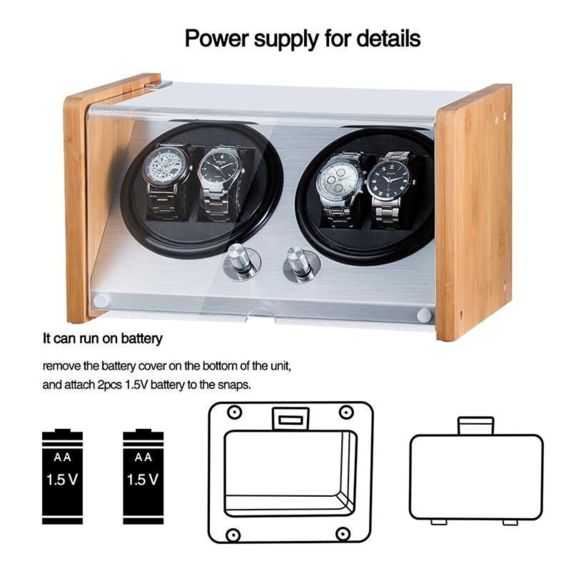 Seconds - BLAQ Watch Winder Box 4 Watches in Aluminum & Bamboo (c) Seconds Clinks 