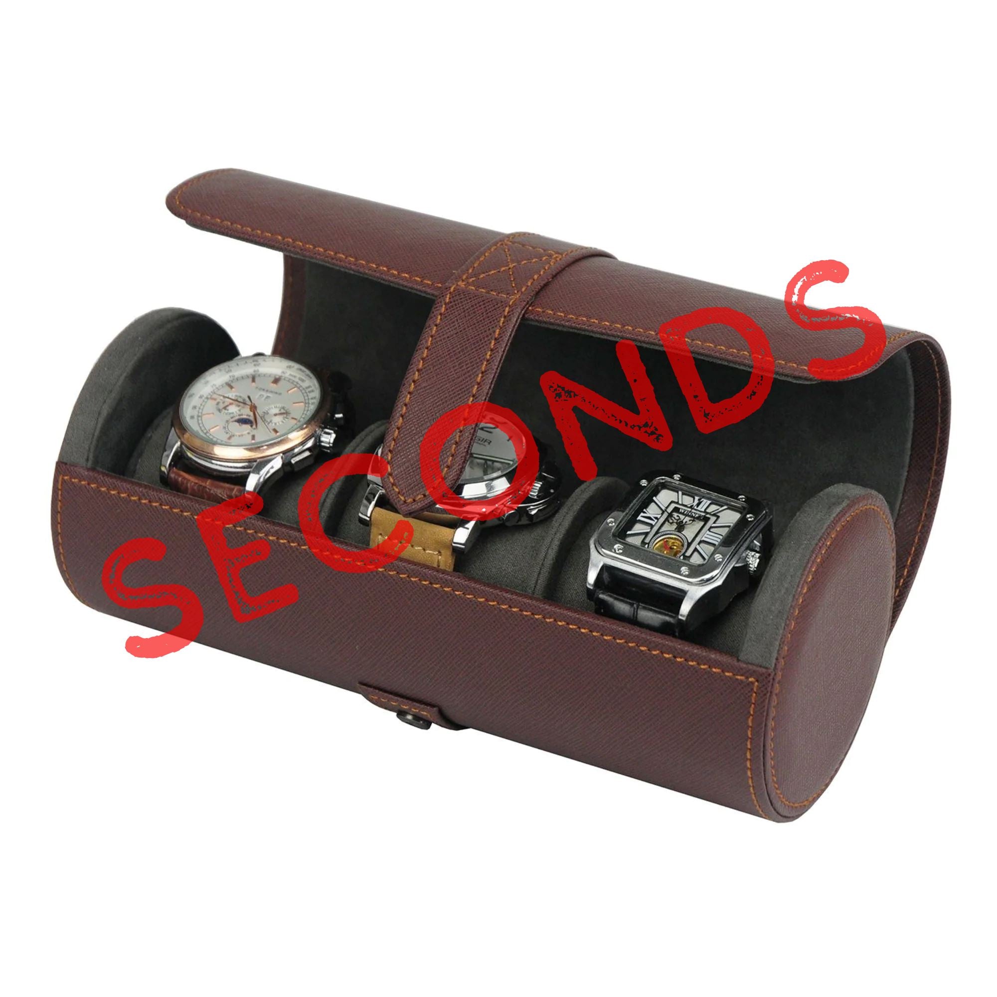 Seconds - Watch Roll Case for 3 in Dark Brown Vegan Leather (a) Watch Boxes Clinks 