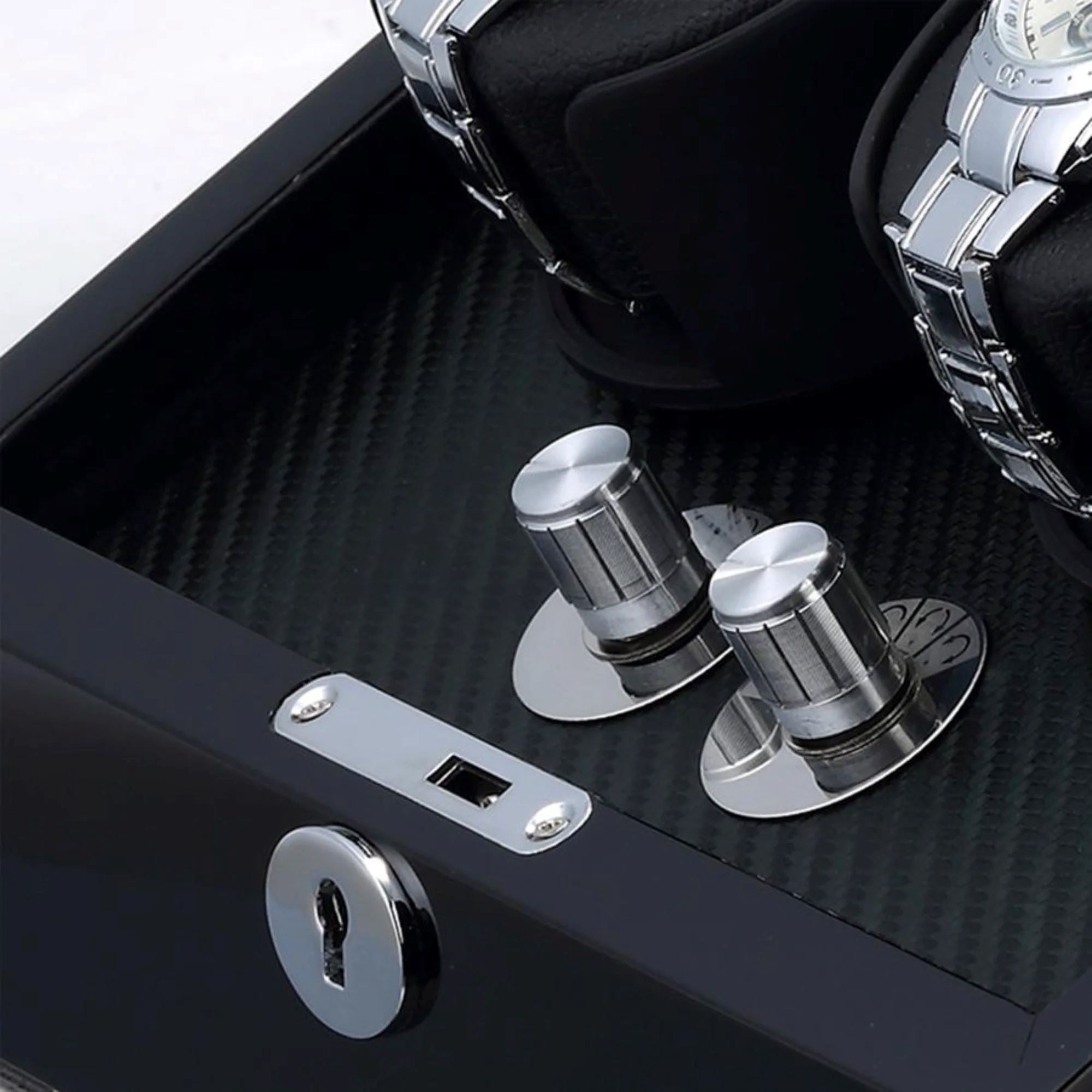 Seconds - Waratah Black Carbon Fibre Watch Winder Box for 2 Watches (d) Seconds Clinks 