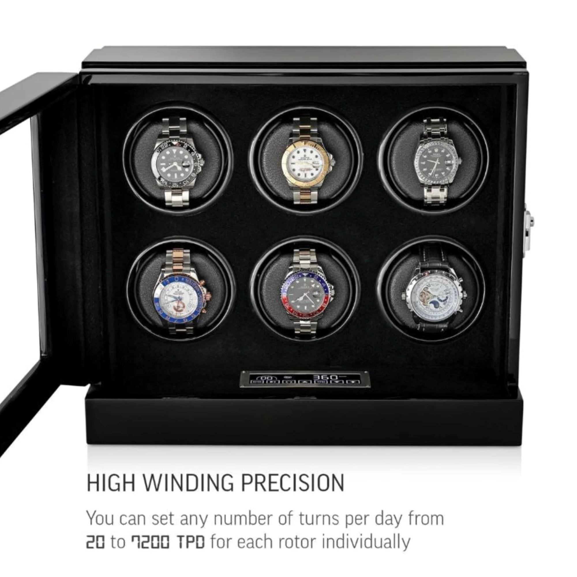 Seconds - Sydney Watch Winder Box for 6 Watches in Black (b) Seconds Clinks 