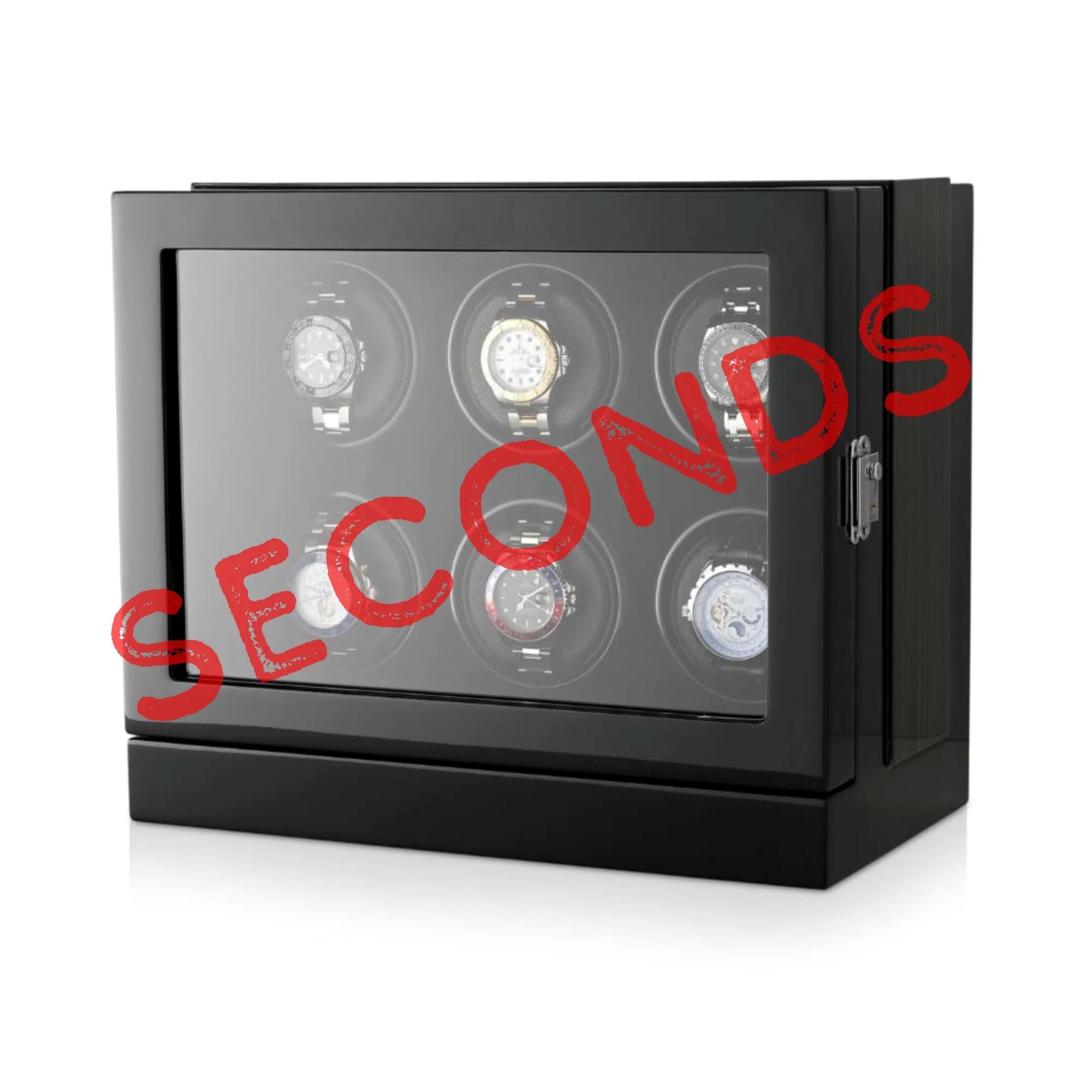 Seconds - Sydney Watch Winder Box for 6 Watches in Black (d) Seconds Clinks 