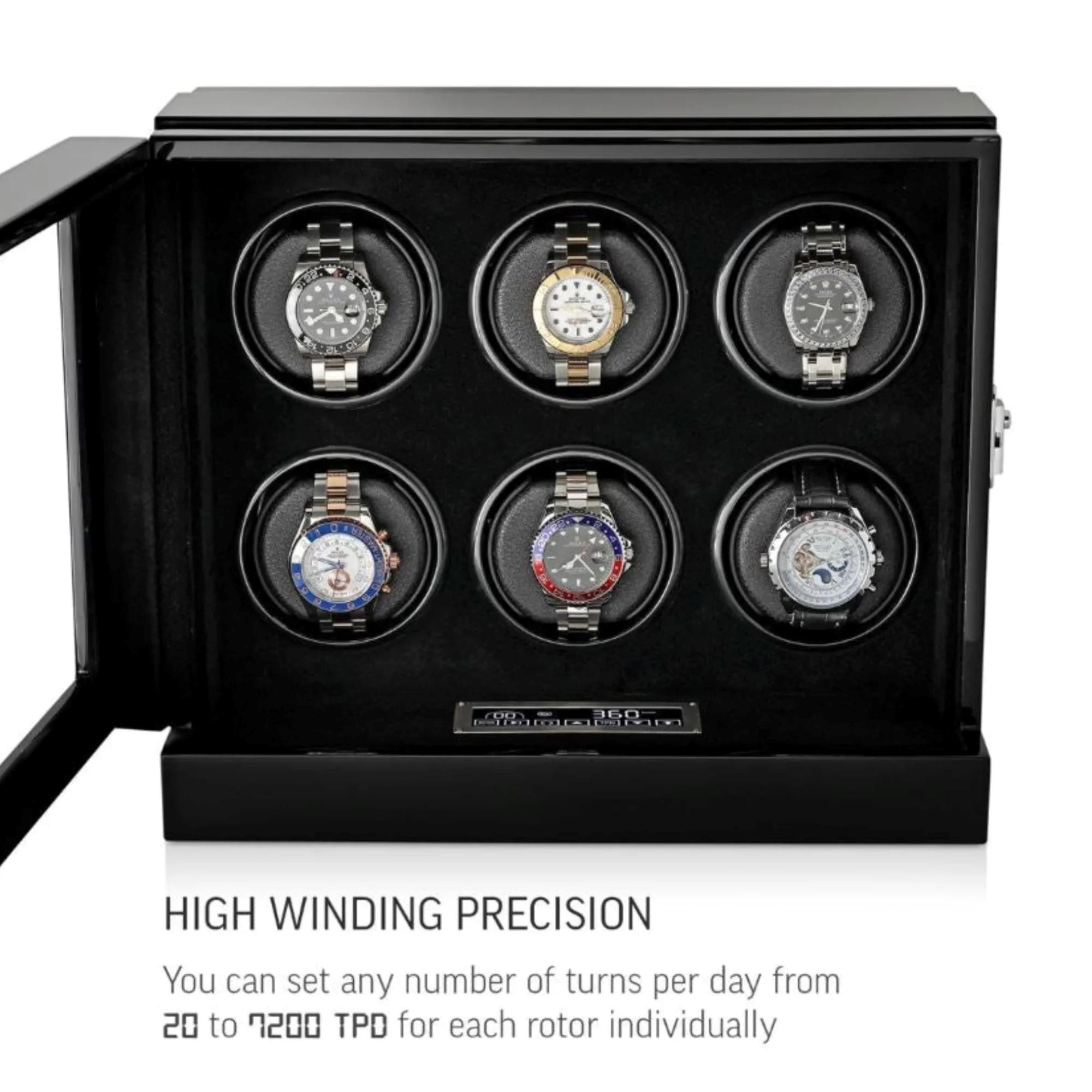 Seconds - Sydney Watch Winder Box for 6 Watches in Black (e) Seconds Clinks 