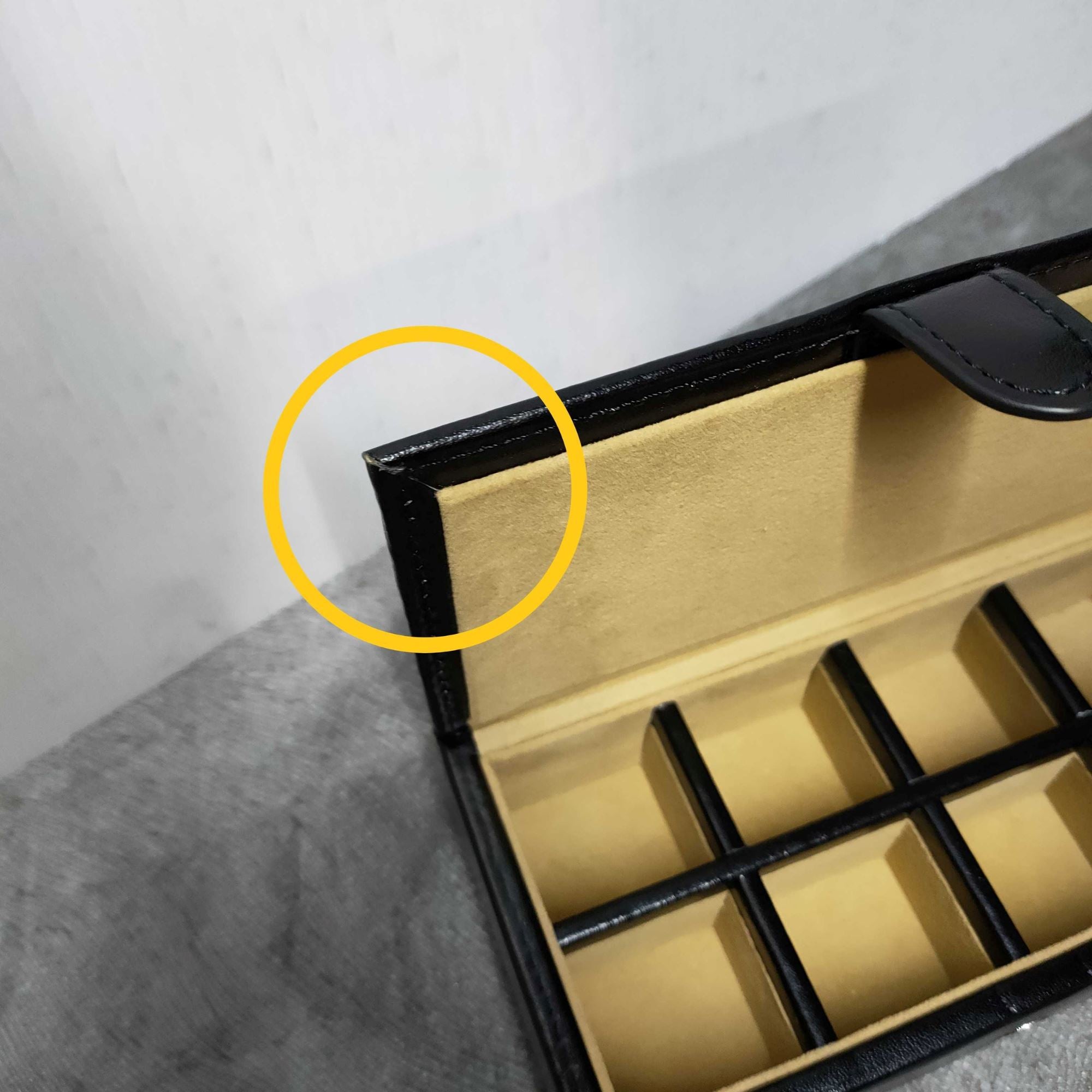 Seconds - 8 Pair Bonded Leather Black/Tan Cufflink Storage Box Seconds Clinks Australia 