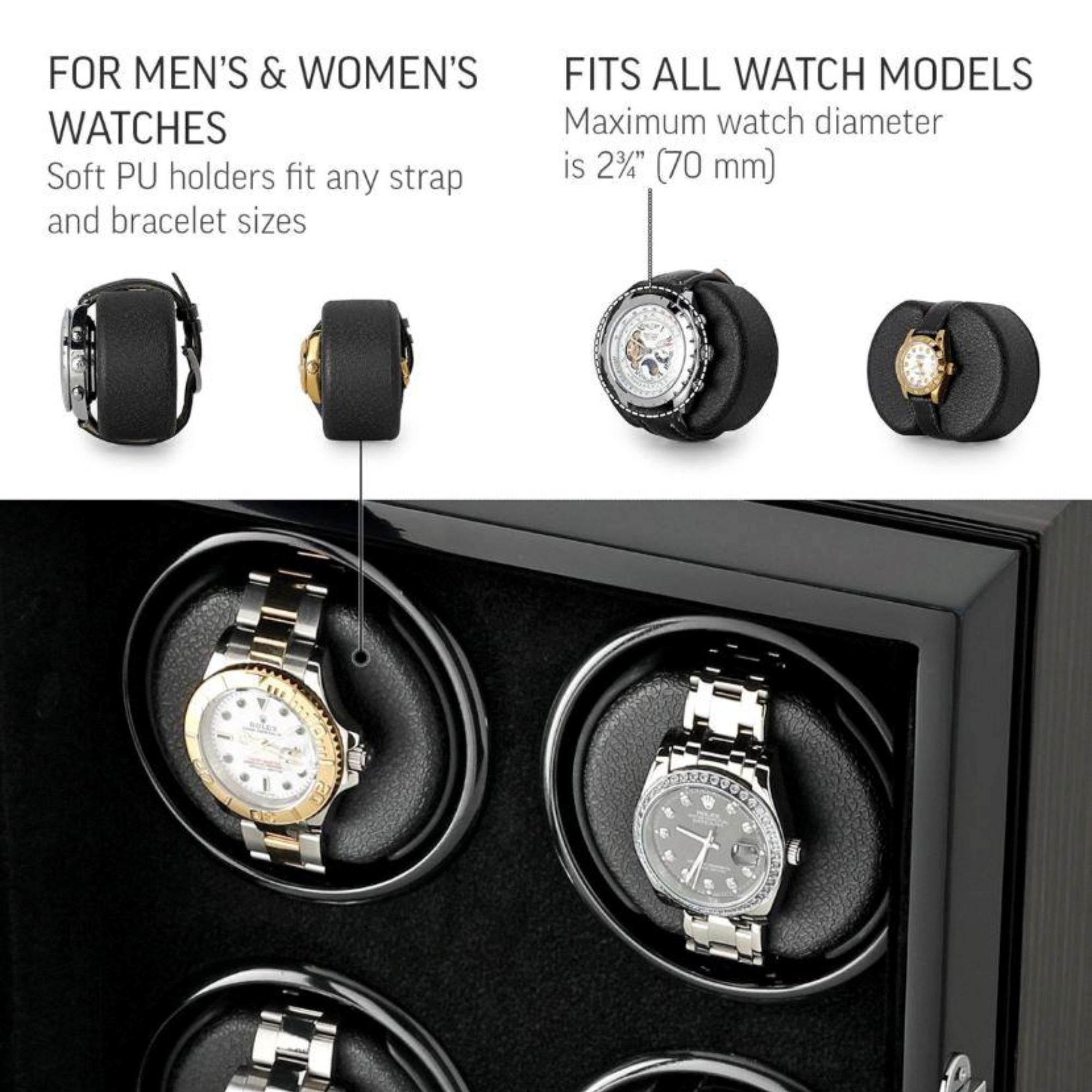 Seconds - Sydney Watch Winder Box for 4 Watches in Black (b) Seconds Clinks 