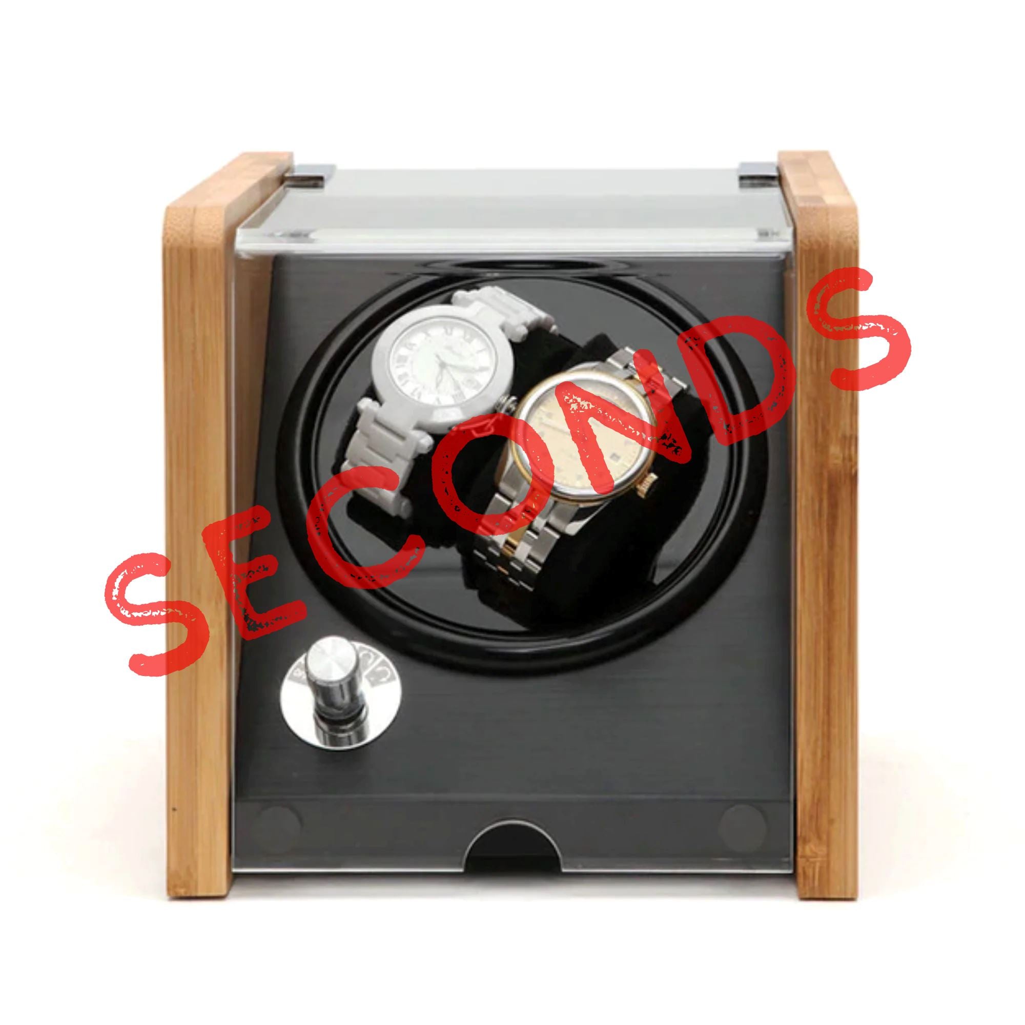 Seconds - BLAQ Bamboo/Black Watch Winder Box for 2 Watches Seconds Clinks 