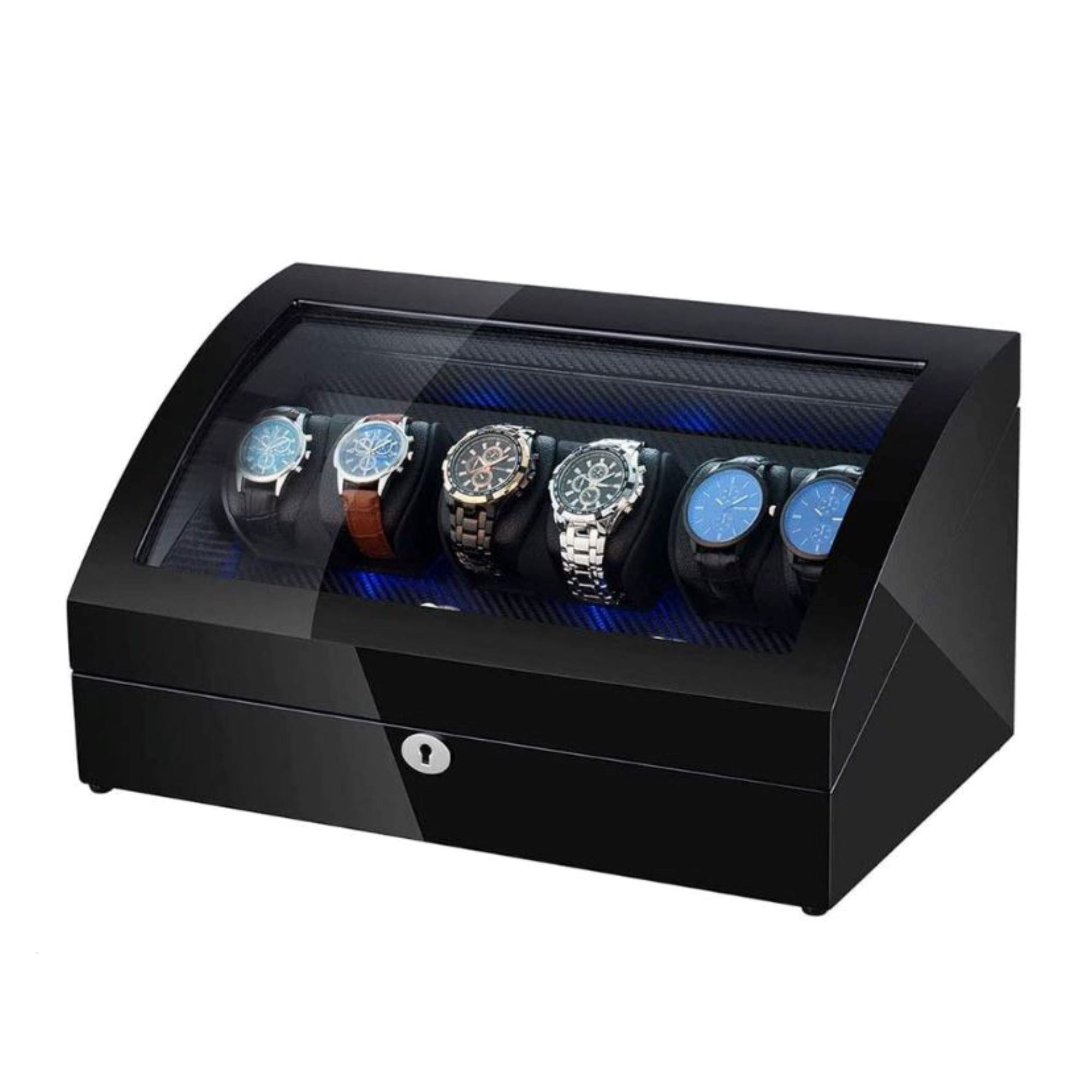 Seconds - Avoca Watch Winder Box 6 + 6 Watches in Black with Carbon Fibre Interior (f) Seconds Clinks 