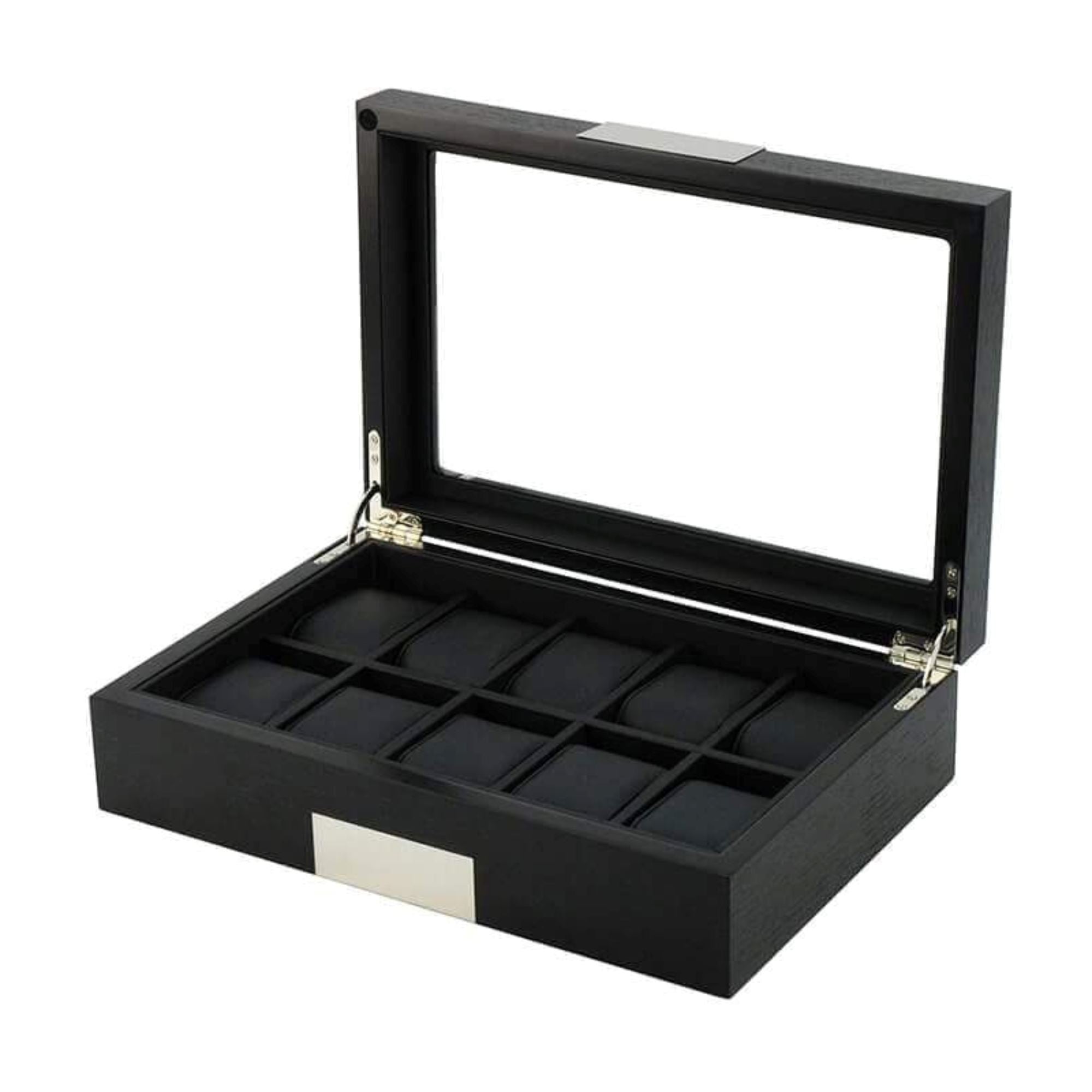 Seconds - 10 Slots Black Wooden Watch Box (a) Seconds Clinks 