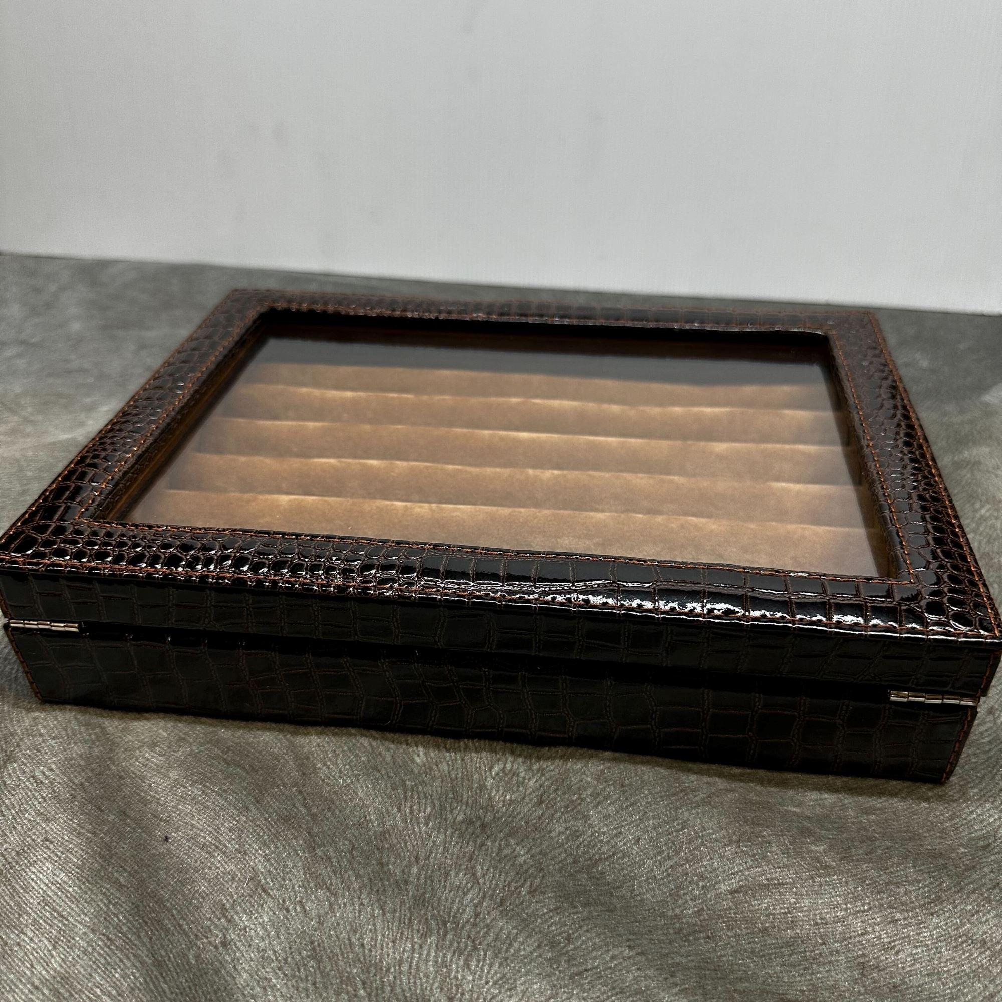 Seconds - 36 pair Bonded Leather Brown Croco Cufflink Box Seconds Clinks Australia 