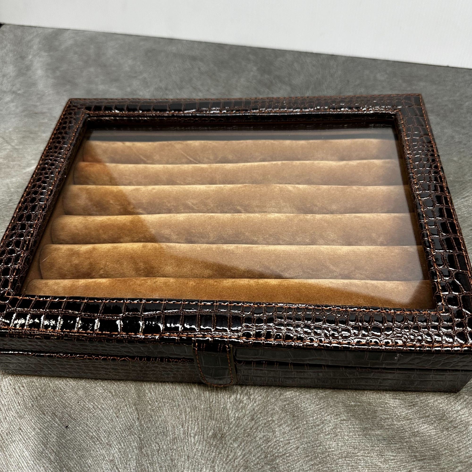 Seconds - 36 pair Bonded Leather Brown Croco Cufflink Box Seconds Clinks Australia 