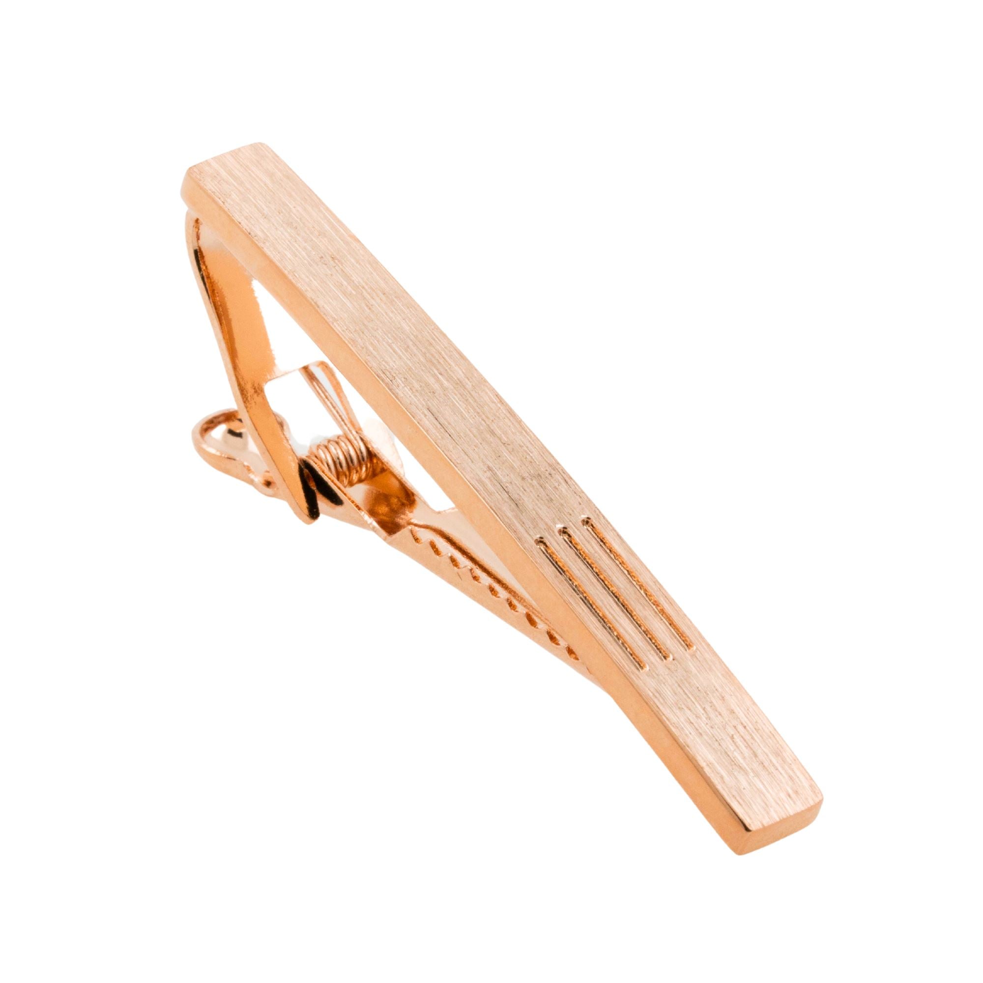 Brushed Rose Gold Tie Clip with Vertical lines Tie Clips Clinks Australia 