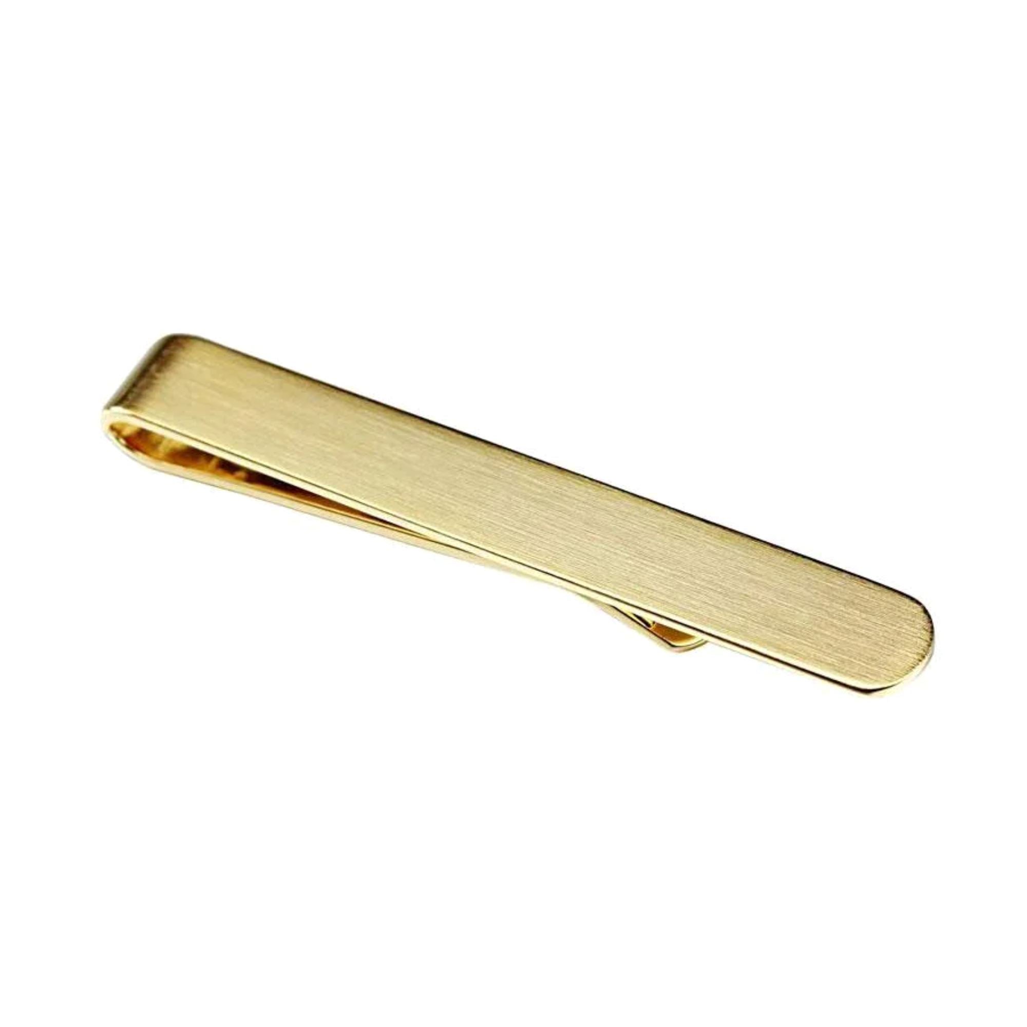 Brushed Gold Tie Bar with curved end 50mm Tie Clips Clinks Australia 