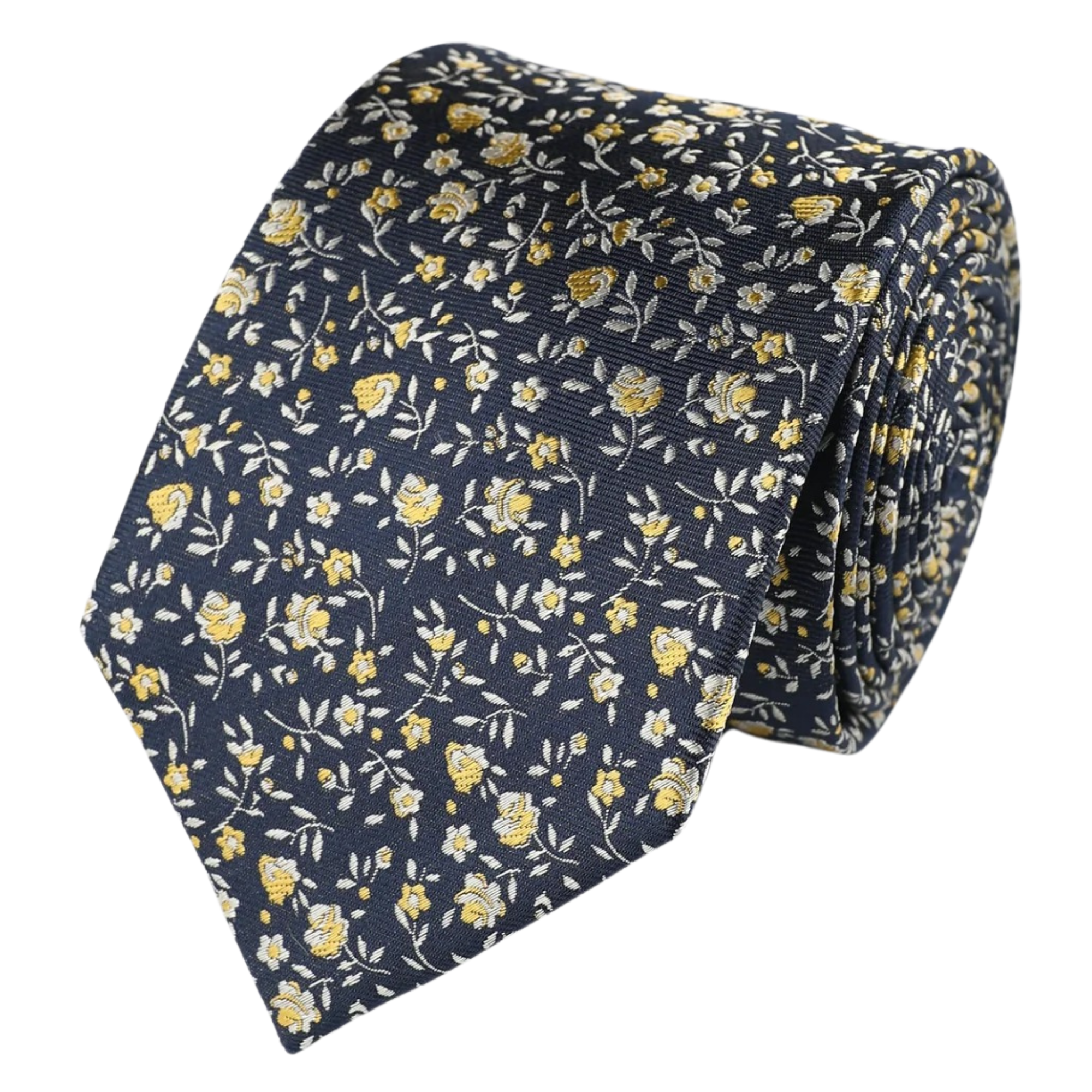 Navy Yellow Mini Floral Tie