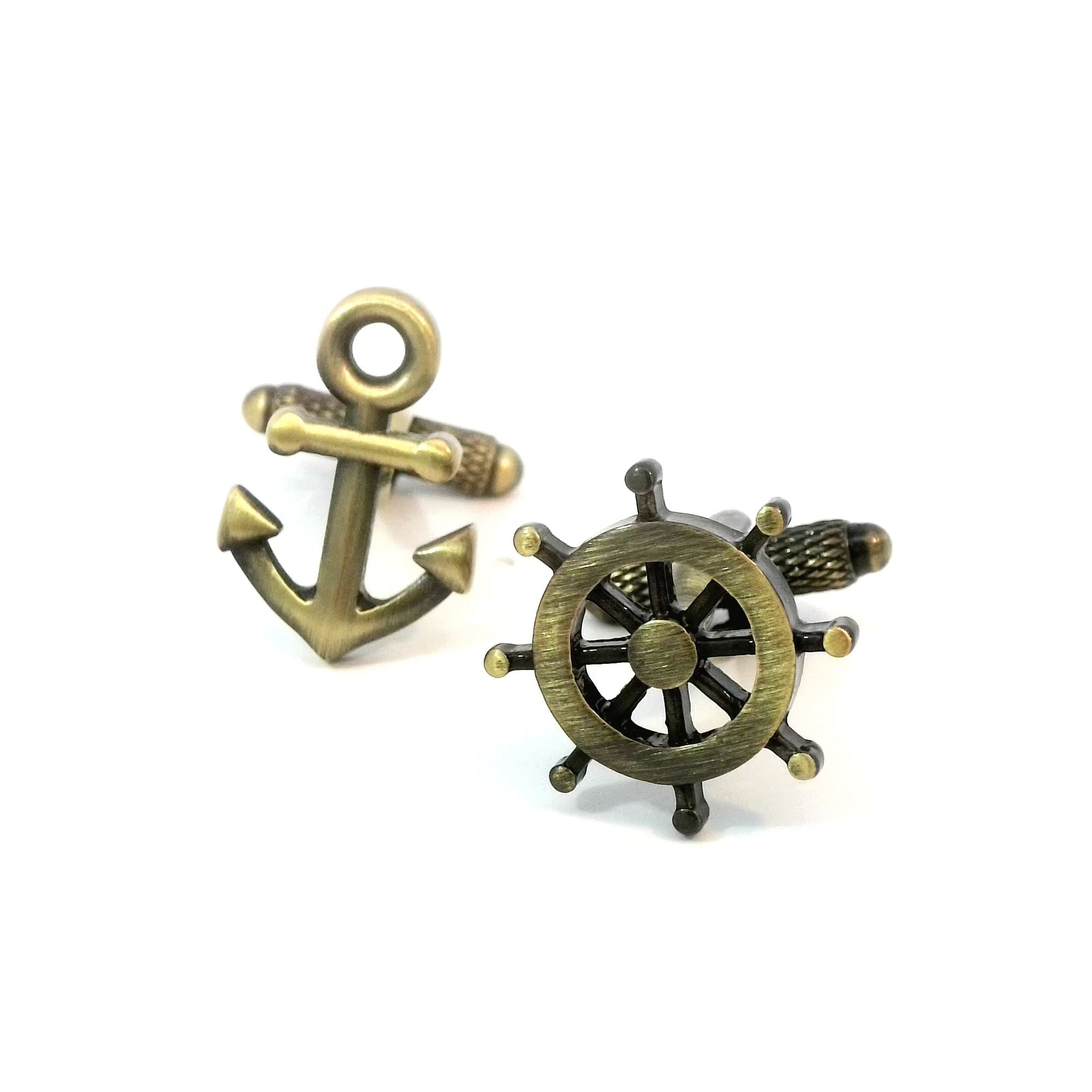 Ship Anchor Wheels Burnished Gold Cufflinks Novelty Cufflinks Clinks Australia Anchor and Wheel - Burnished Gold - Cufflinks 