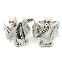 Folded Wing Bat Cufflinks with Red Crystal Eyes